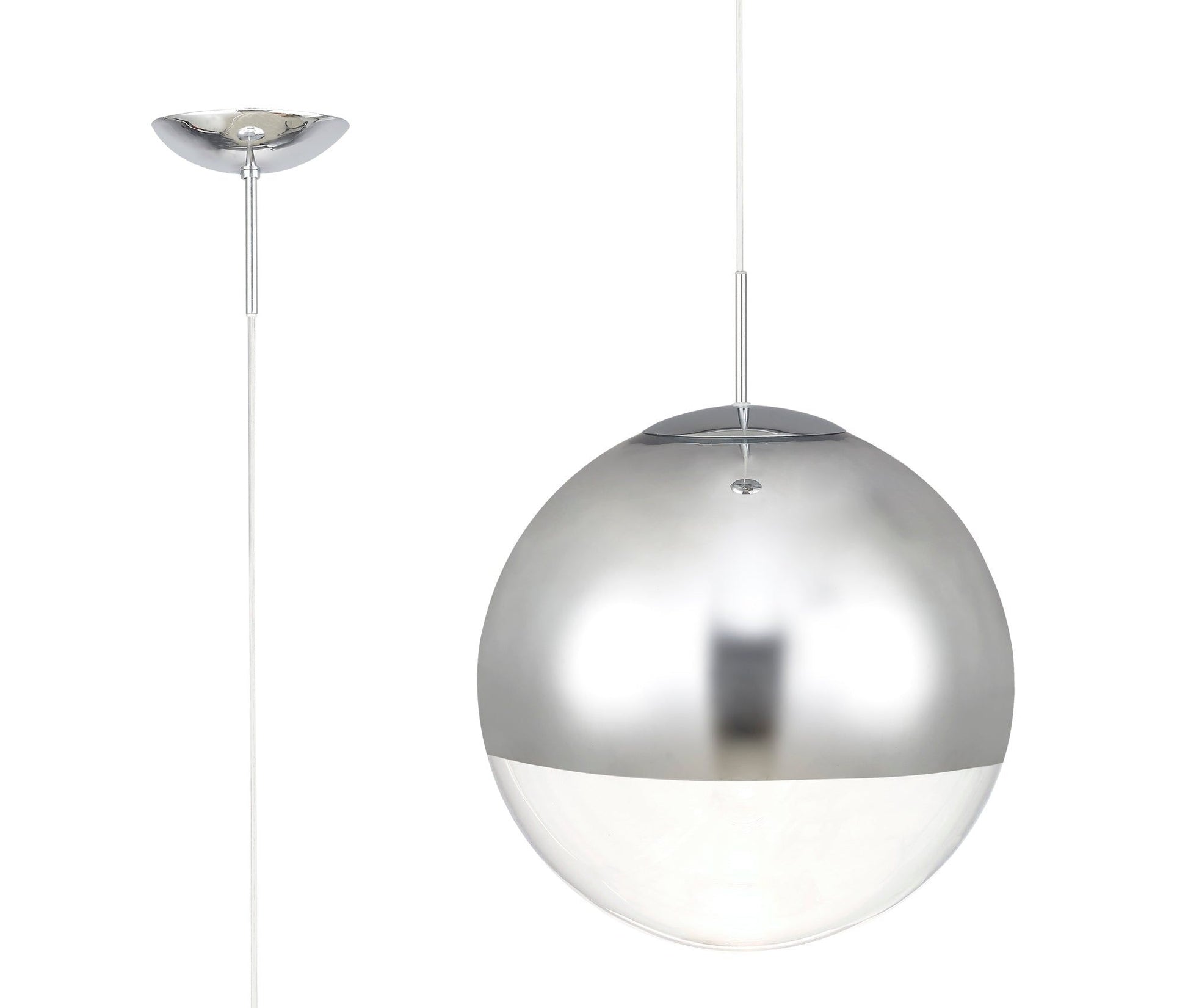 Miranda Pendant Ceiling Light Small/Medium/Large - Polished Chrome & Clear Glass/Copper & Clear Glass/Satin Nickel & White Glass/Matt Black/Smoke Fade Glass./Antique Gold Suspension with Gold/Black Suspension With Frosted White Glass Finish IP20