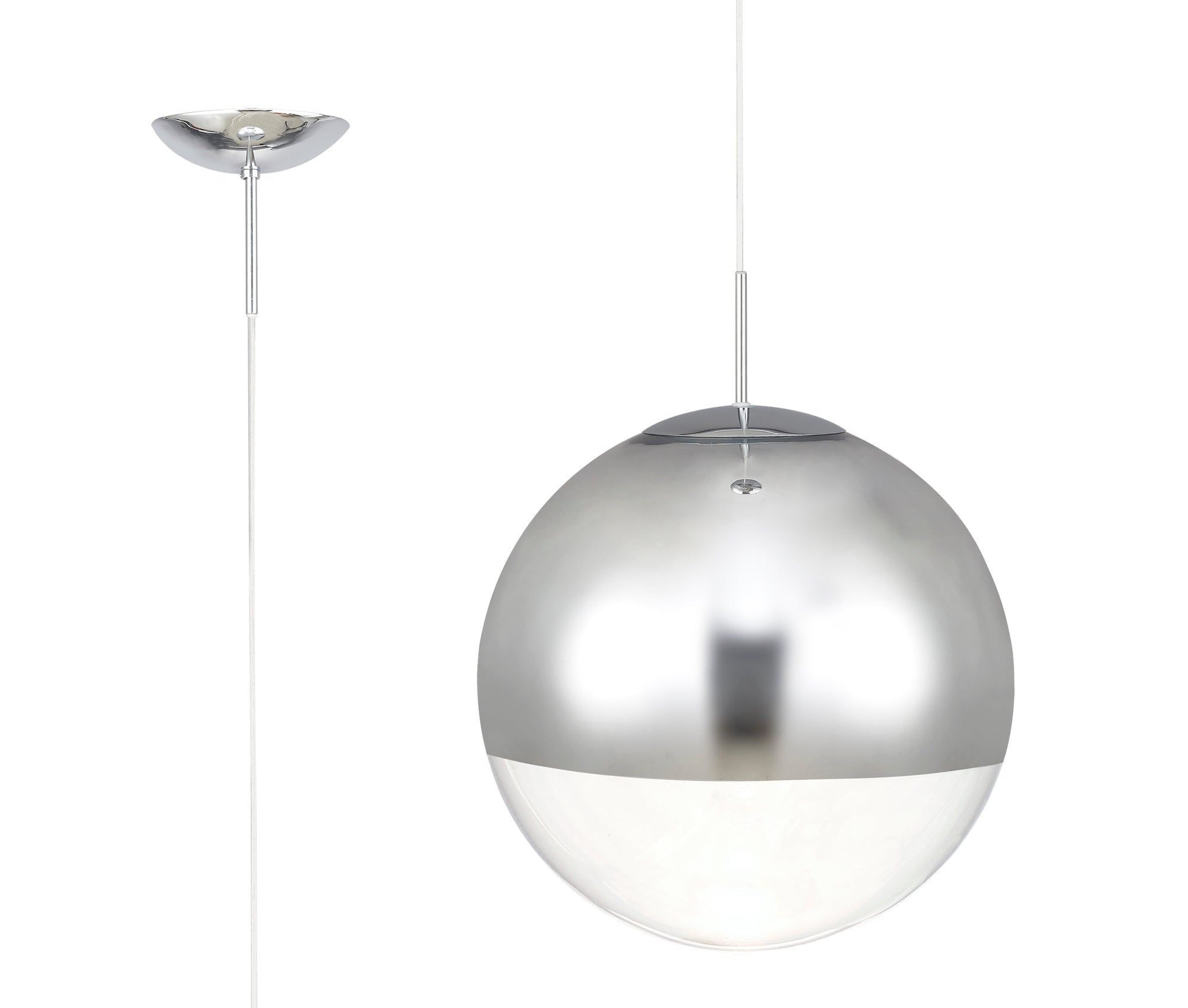 Miranda Pendant Ceiling Light Small/Medium/Large - Polished Chrome & Clear Glass/Copper & Clear Glass/Satin Nickel & White Glass/Matt Black/Smoke Fade Glass./Antique Gold Suspension with Gold/Black Suspension With Frosted White Glass Finish IP20