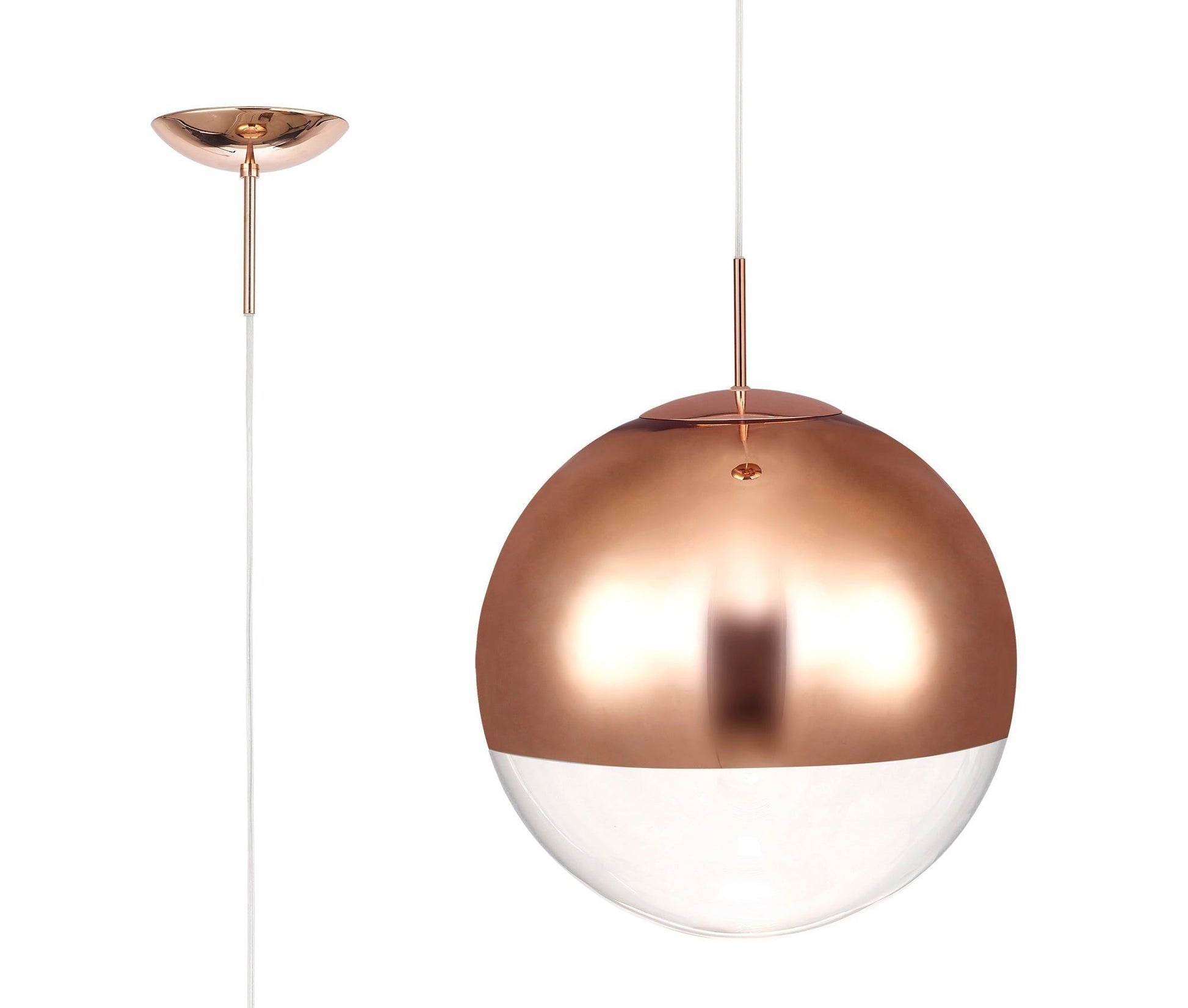Miranda Pendant Ceiling Light Small/Medium/Large - Polished Chrome & Clear Glass/Copper & Clear Glass/Satin Nickel & White Glass/Matt Black/Smoke Fade Glass./Antique Gold Suspension with Gold/Black Suspension With Frosted White Glass Finish IP20