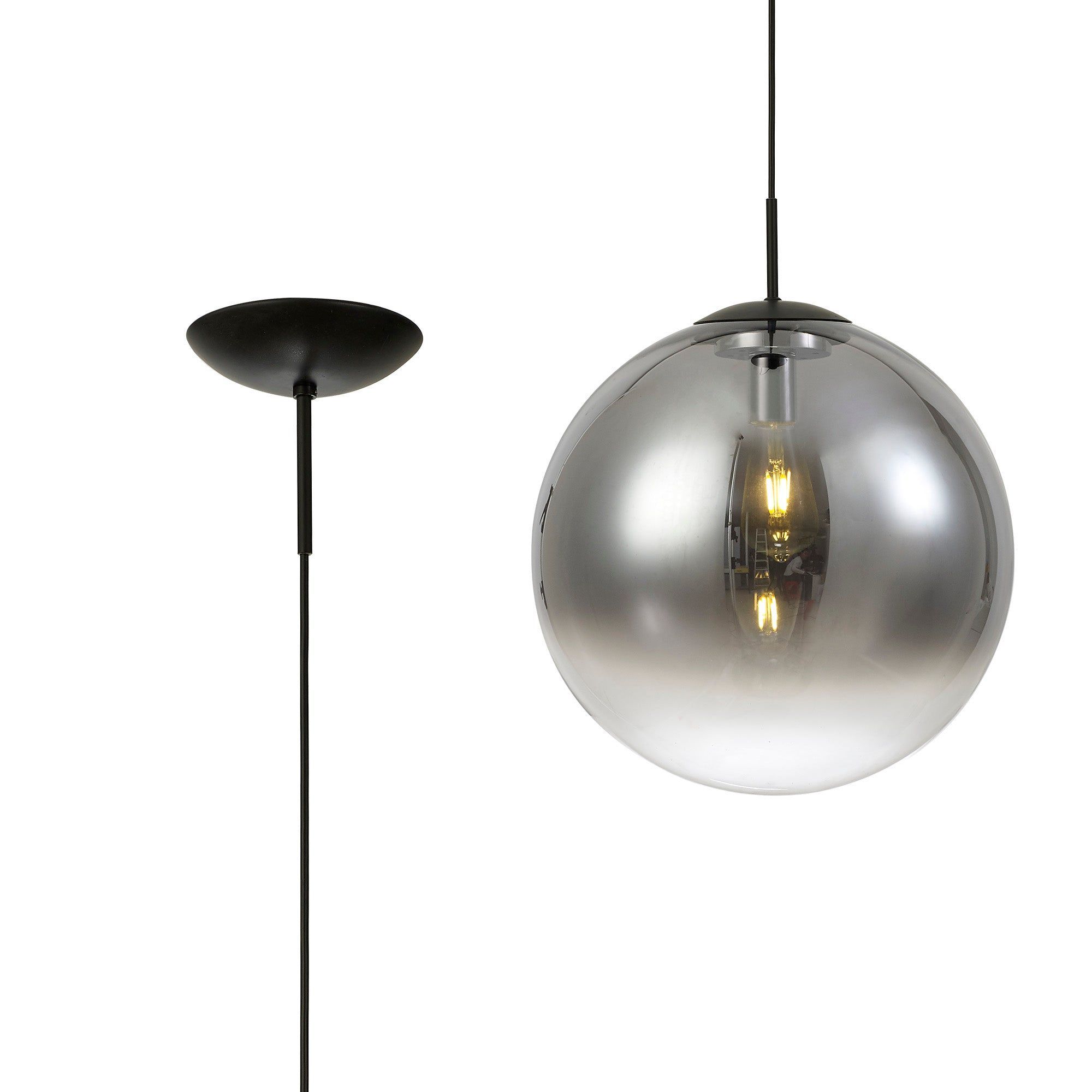 Miranda Pendant Ceiling Light Small/Medium/Large - Polished Chrome & Clear Glass/Copper & Clear Glass/Satin Nickel & White Glass/Matt Black/Smoke Fade Glass./Antique Gold Suspension with Gold/Black Suspension With Frosted White Glass Finish IP20