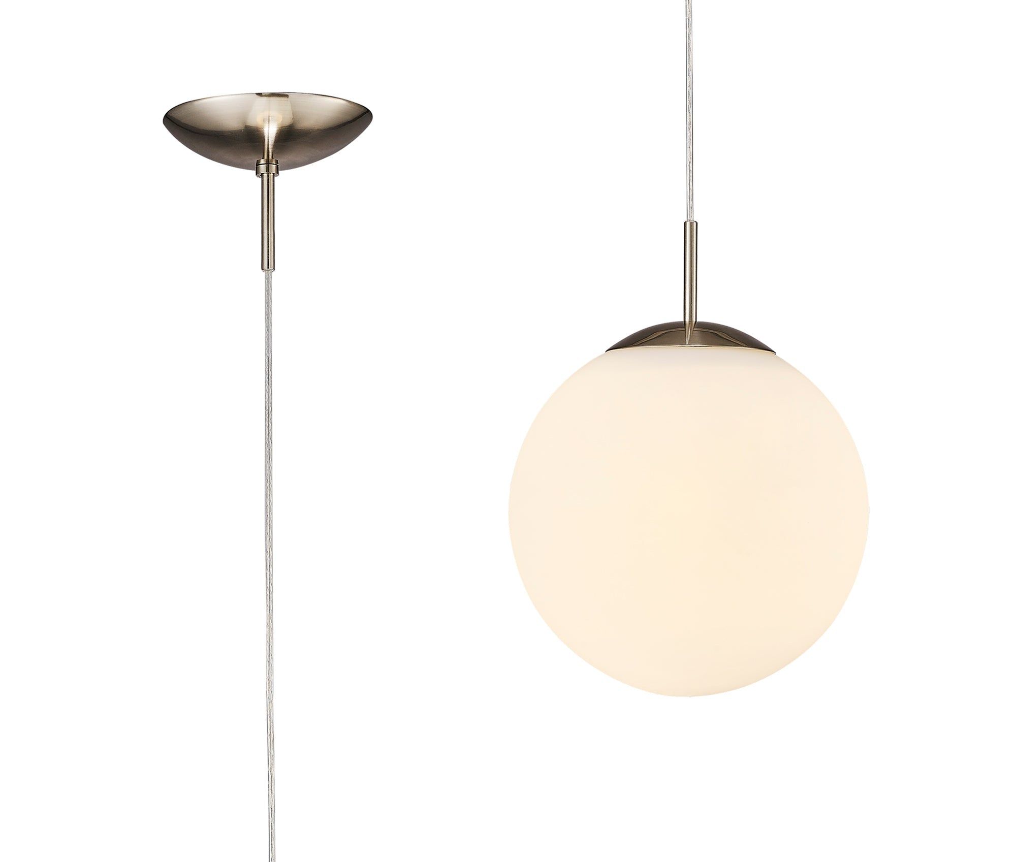 Miranda Small Ball Pendant 1 Light E27 Satin Nickel Suspension With Frosted White Glass Globe