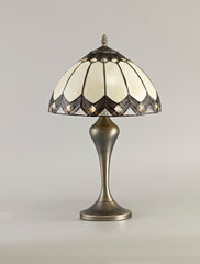 Mitra Tiffany Table Lamp, 1 x E27, Aged Antique Brass Base/Cream/Brown Glass/Clear Crystal