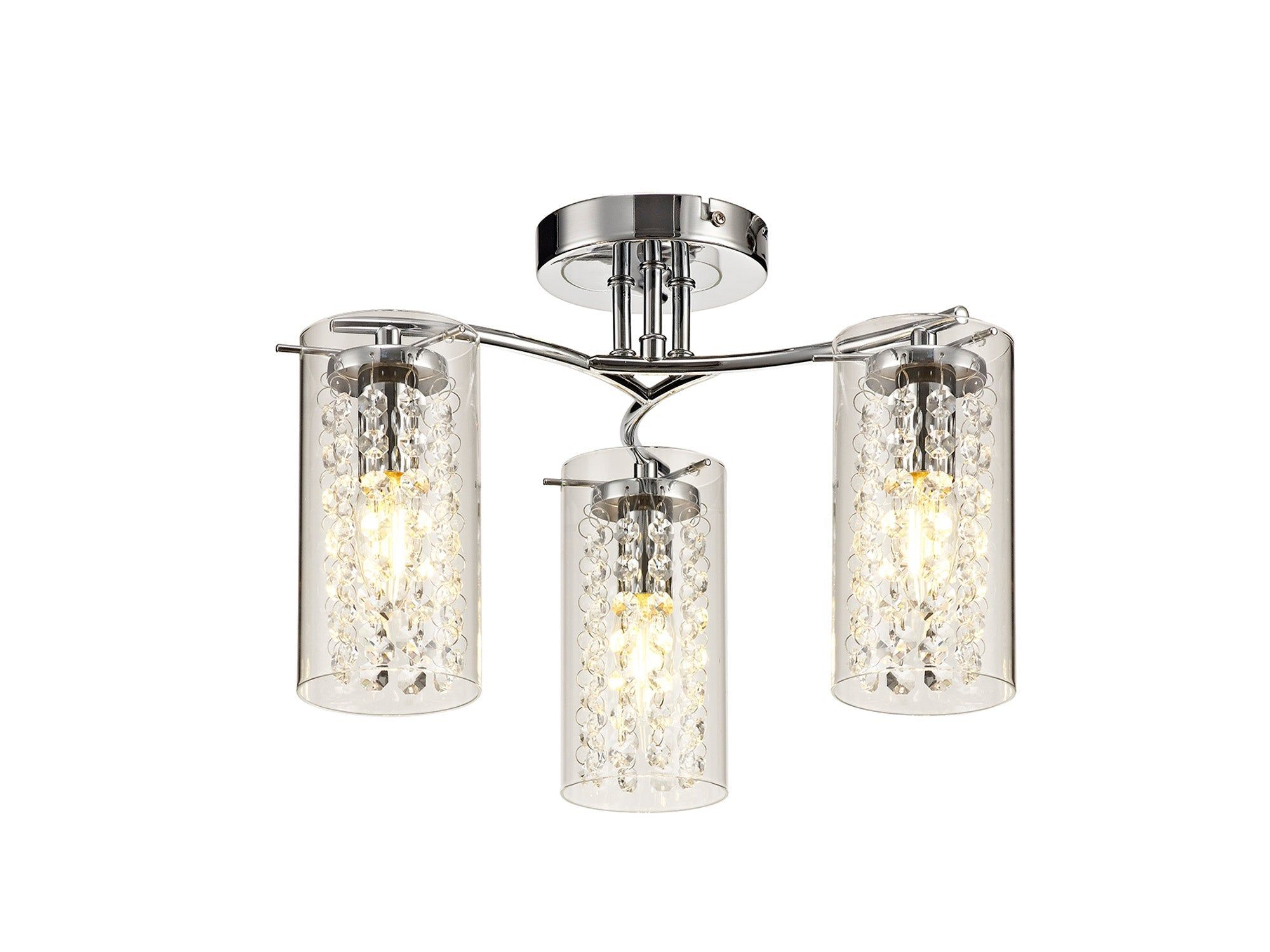Tobemi Semi Flush Ceiling Light, 3 x E14 - Polished Chrome, Crystal & Glass Finish IP20