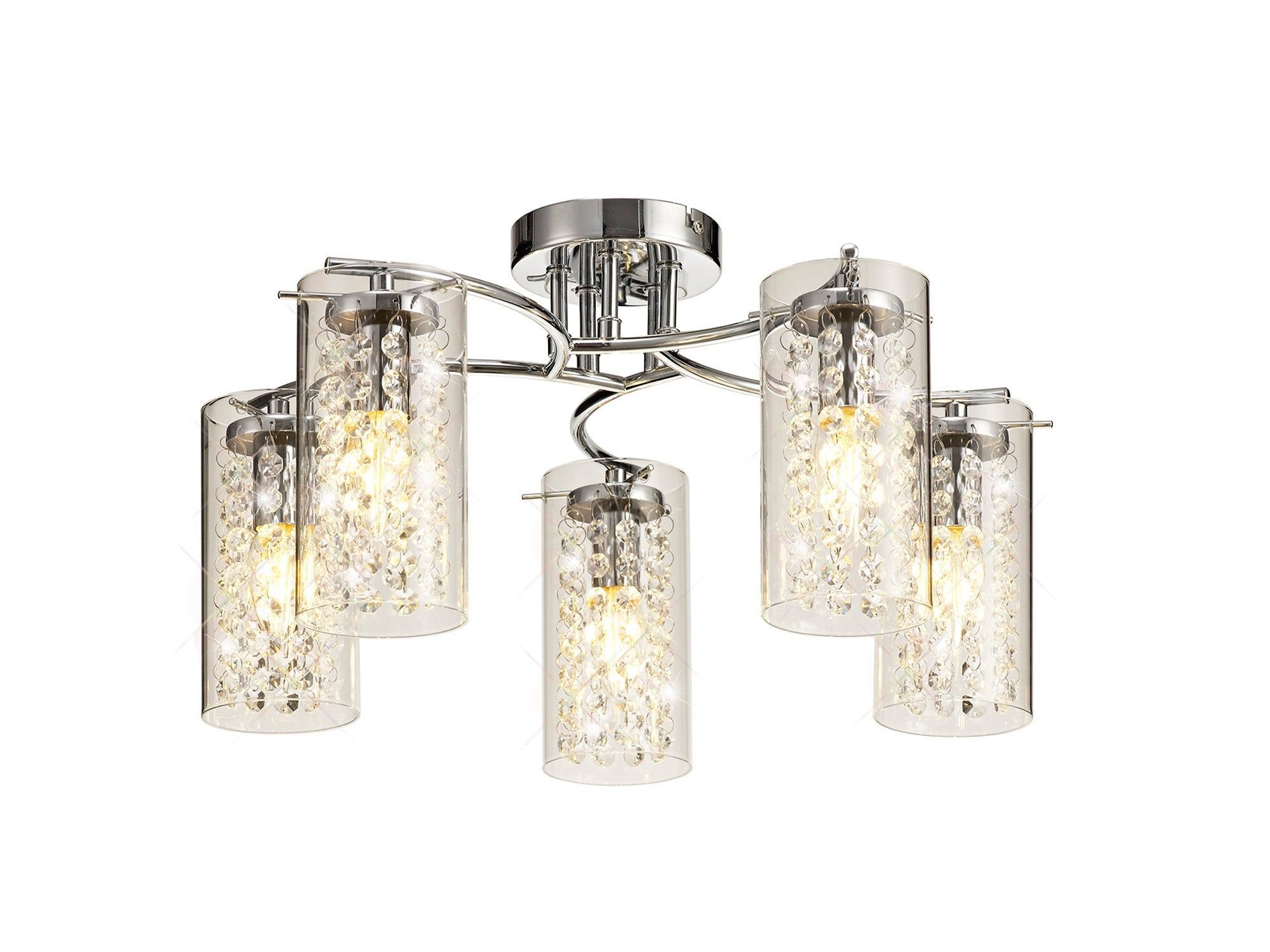 Tobemi Semi Flush Ceiling Light, 5 x E14 - Polished Chrome, Crystal & Glass Finish IP20