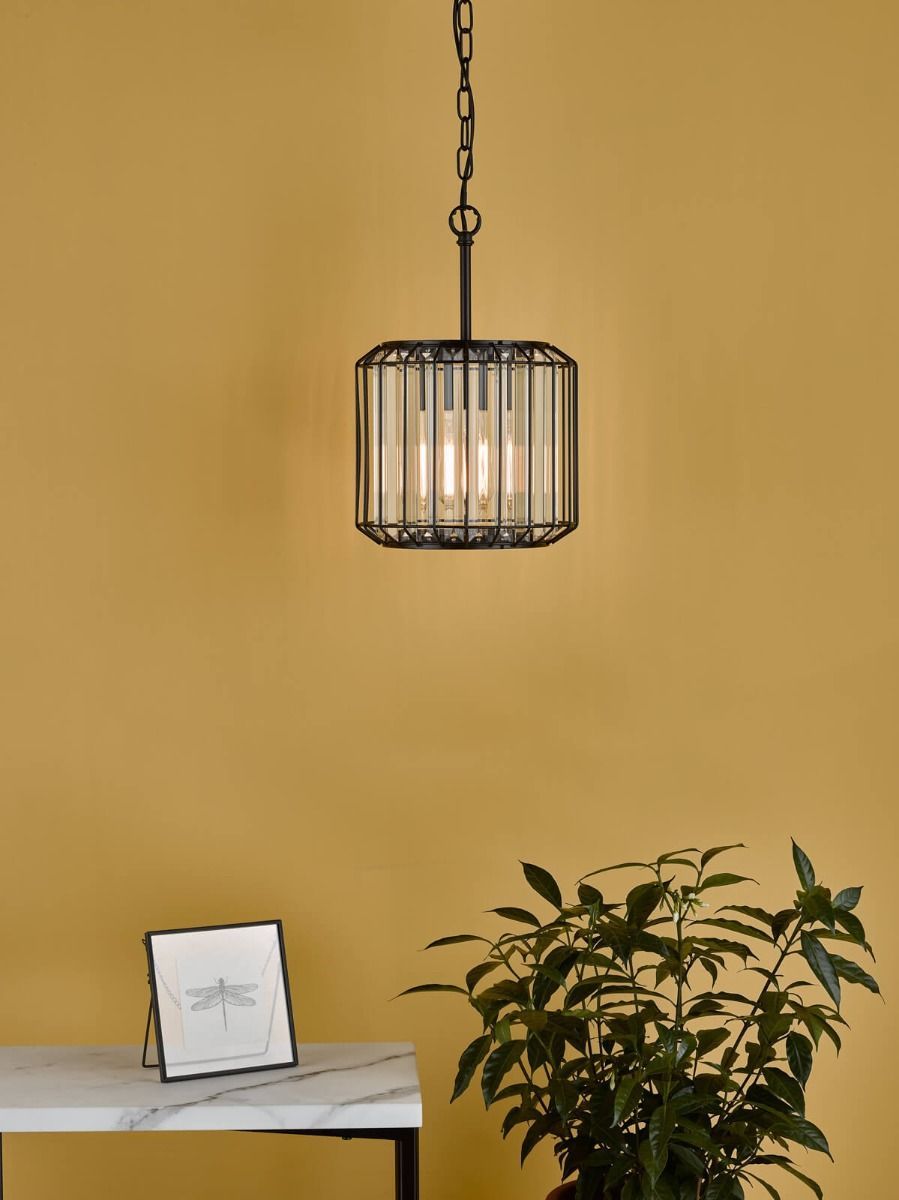 Dar Naeva Single Pendant Ceiling Light - Satin Black & Crystal Finish, IP20 - Cusack Lighting