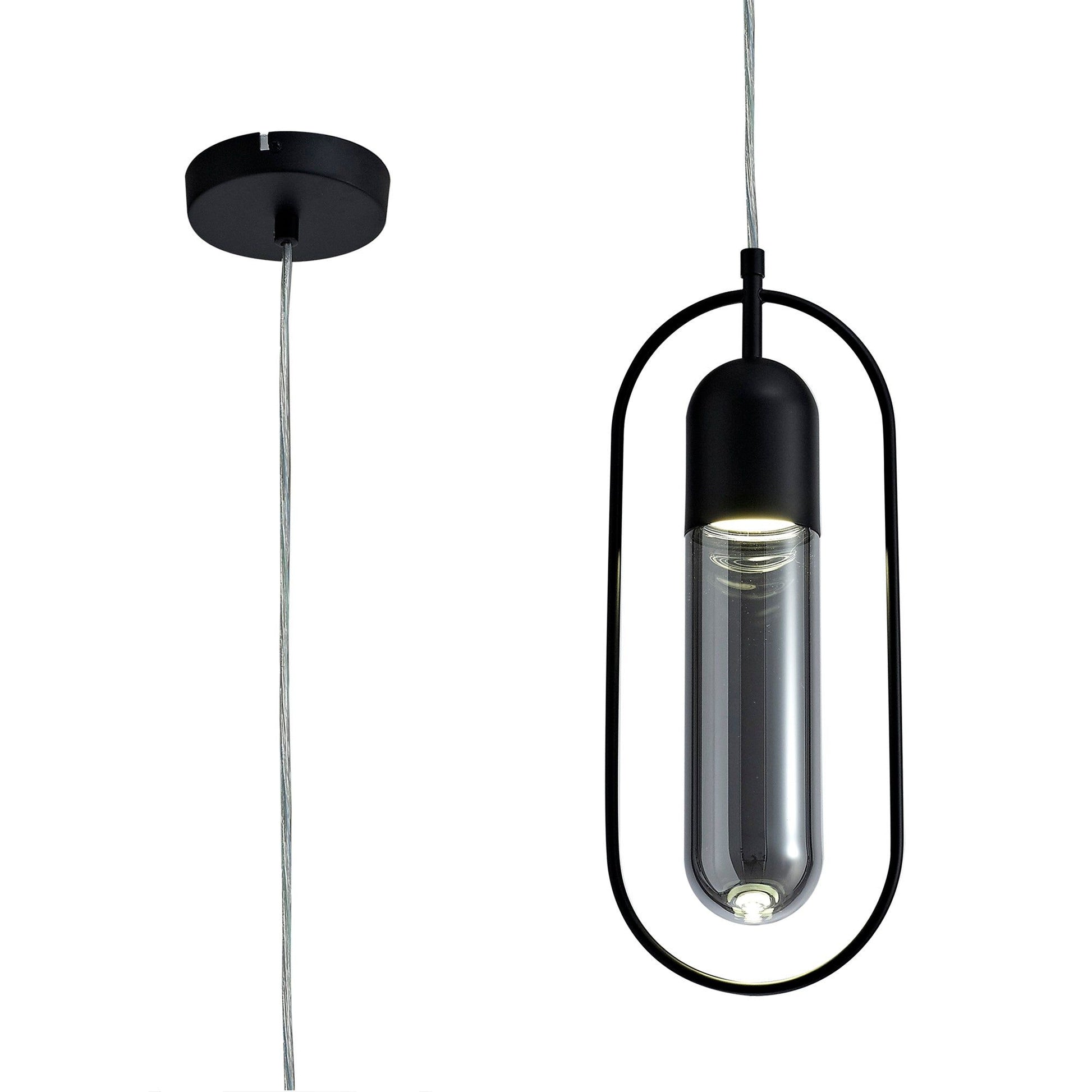 Tienes Pendant, 1 x 7W LED, 4000K, 790lm, Black/Smoked/Satin Nickel/Antique Brass/Amber, 3yrs Warranty