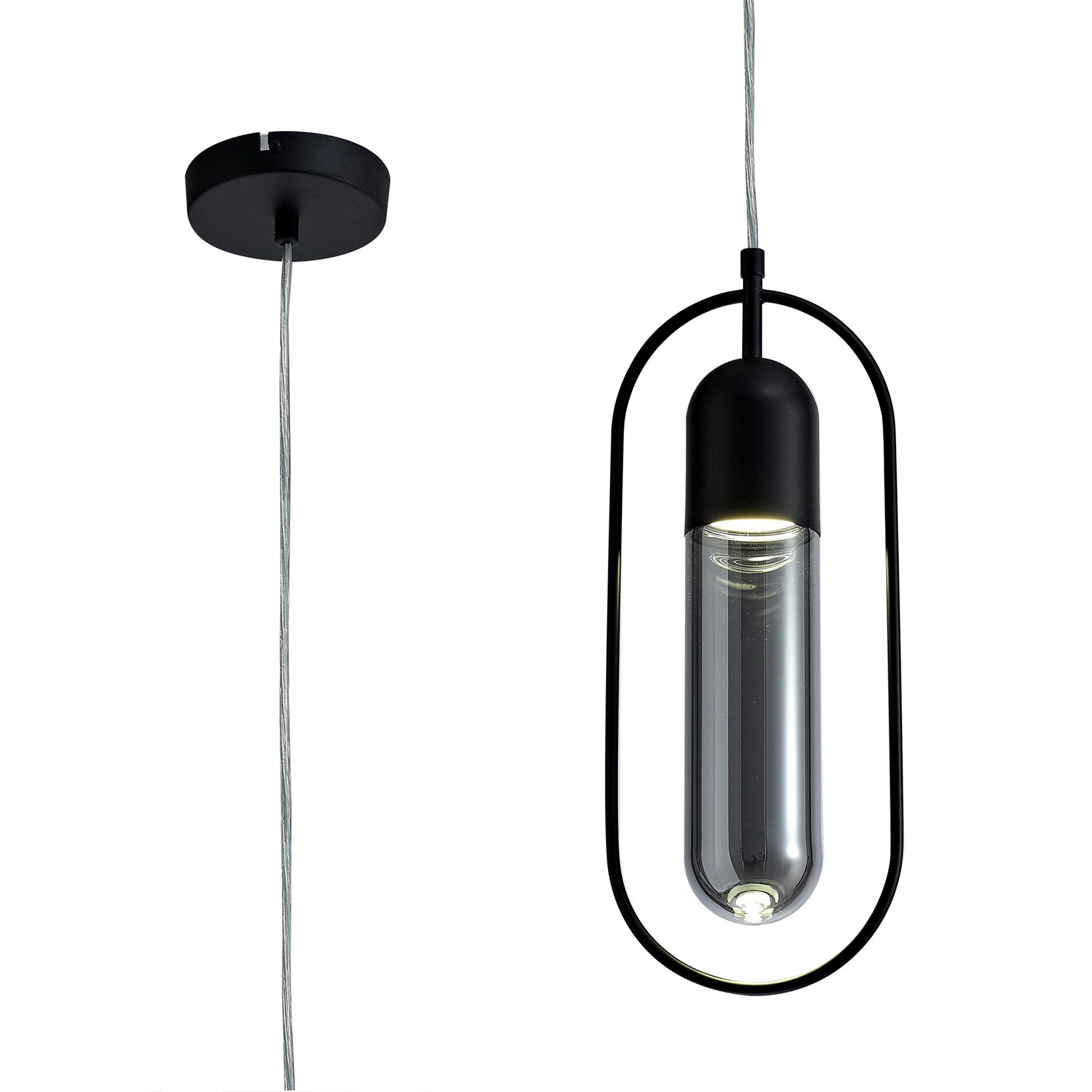 Tienes Pendant, 1 x 7W LED, 4000K, 790lm, Black/Smoked/Satin Nickel/Antique Brass/Amber, 3yrs Warranty
