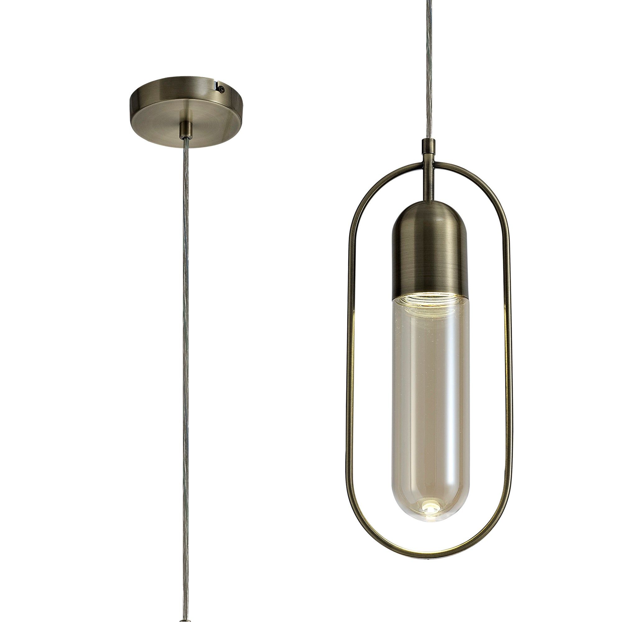 Tienes Pendant, 1 x 7W LED, 4000K, 790lm, Black/Smoked/Satin Nickel/Antique Brass/Amber, 3yrs Warranty