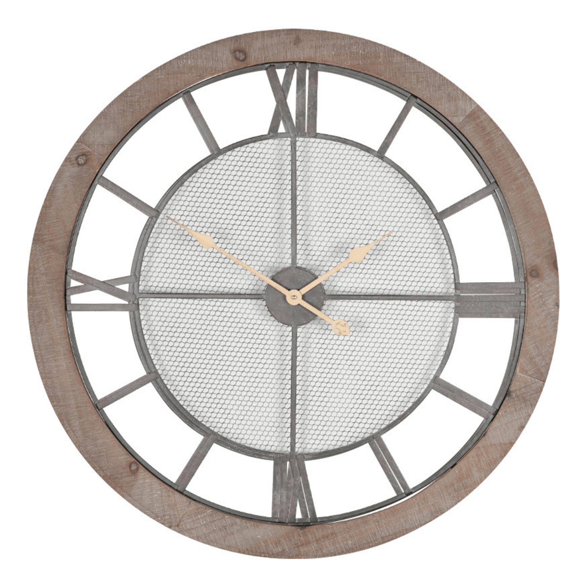 Natural Wood & Metal Round Wall Clock - Cusack Lighting