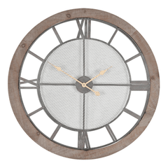 Natural Wood & Metal Round Wall Clock - Cusack Lighting