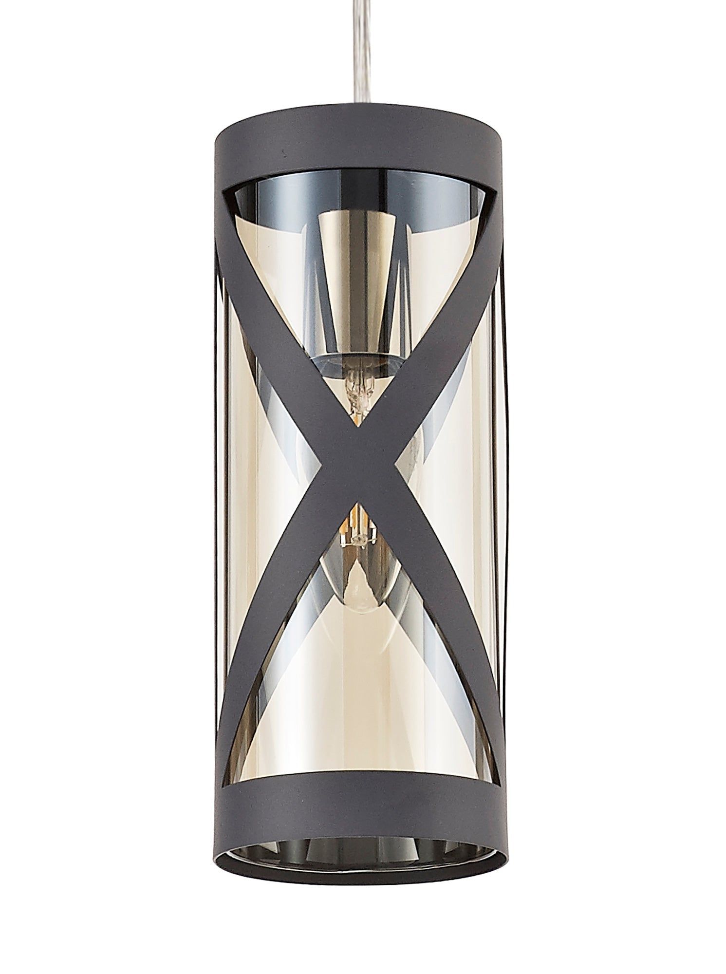 Taeims 1 Light Pendant E14, Matt Grey/Polished Chrome/Cognac