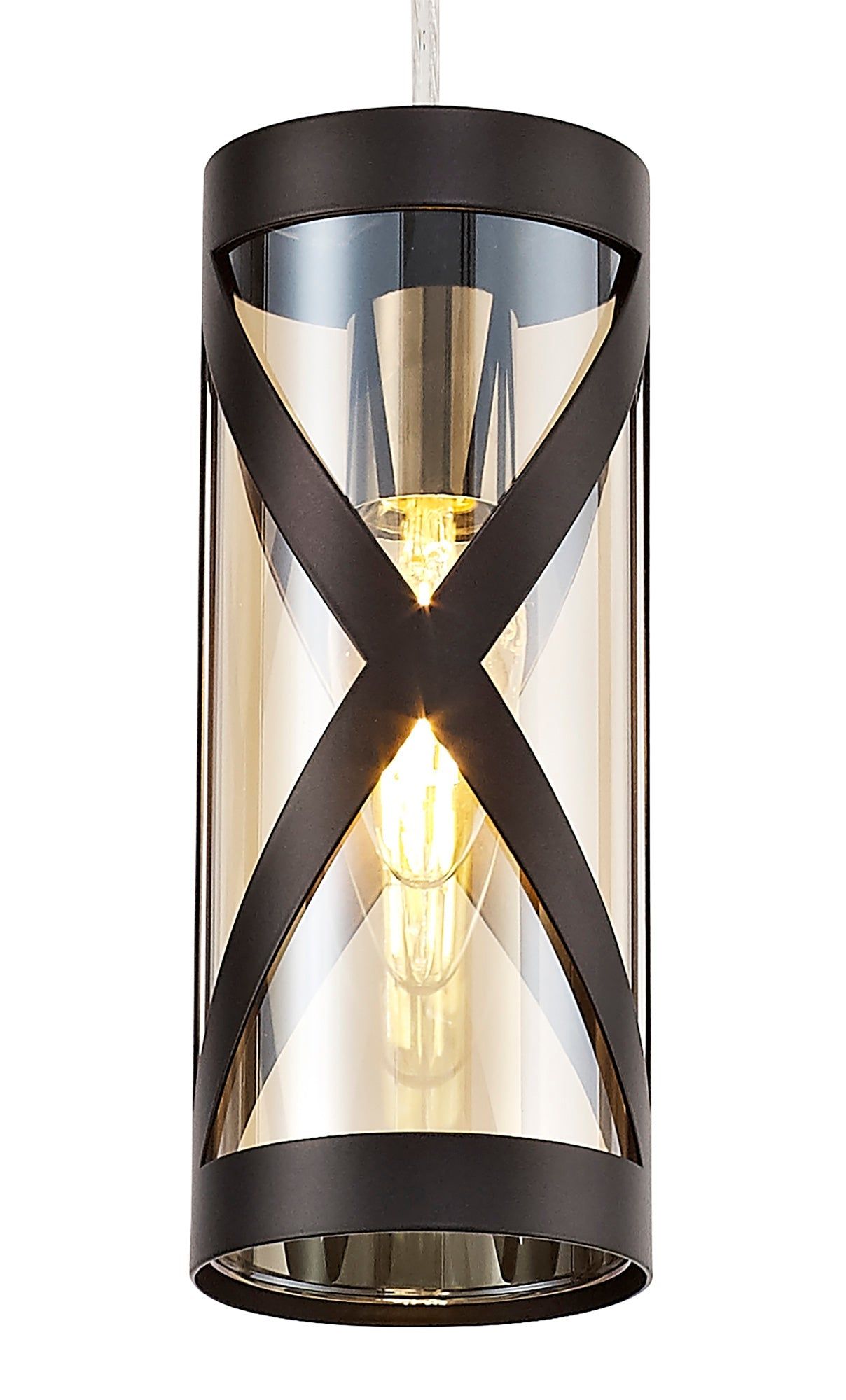 Taeims 1 Light Pendant E14, Matt Grey/Polished Chrome/Cognac