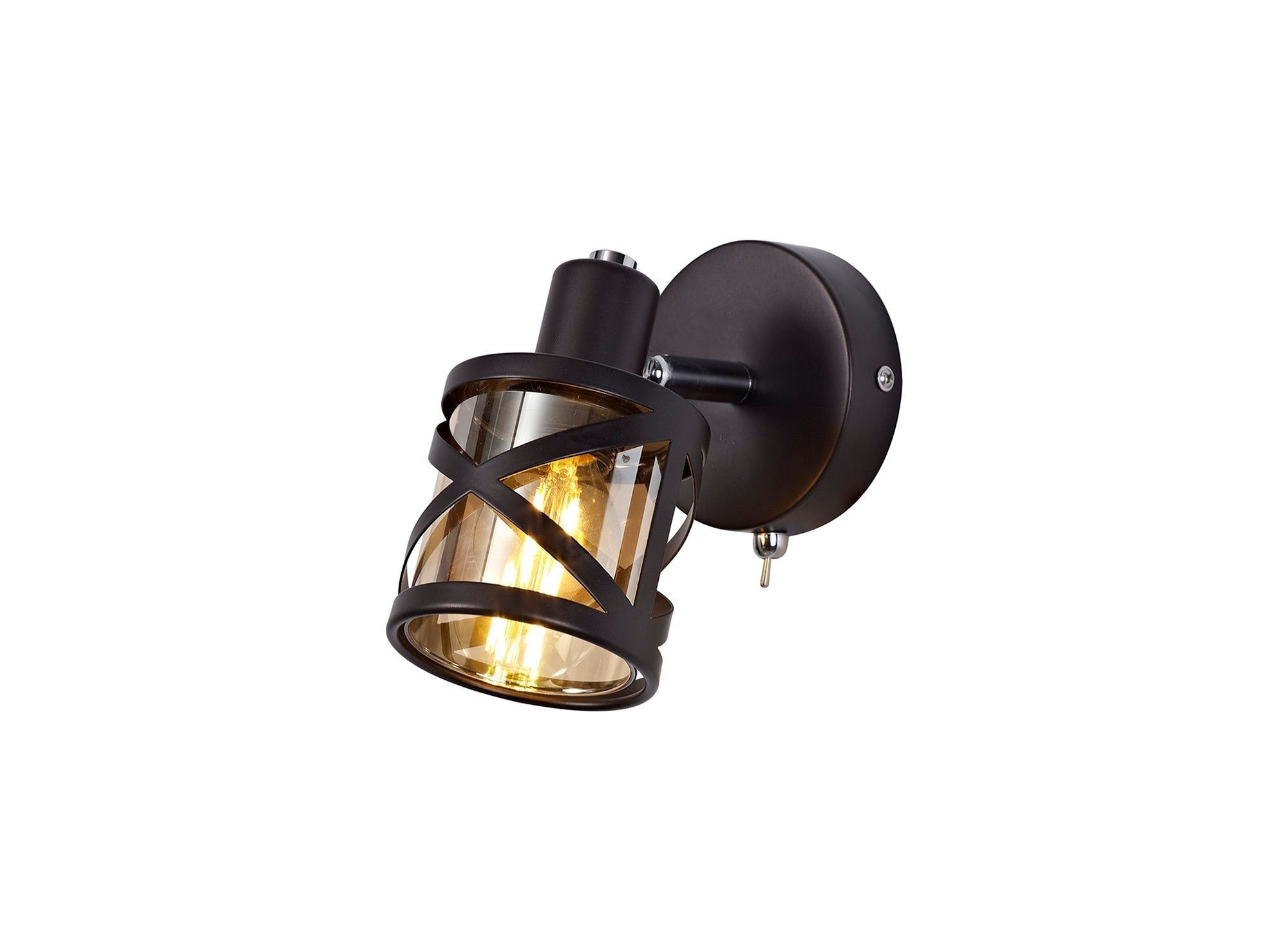 Taeims 1 Light Switched Spotlight E14, Matt Grey/Polished Chrome/Cognac