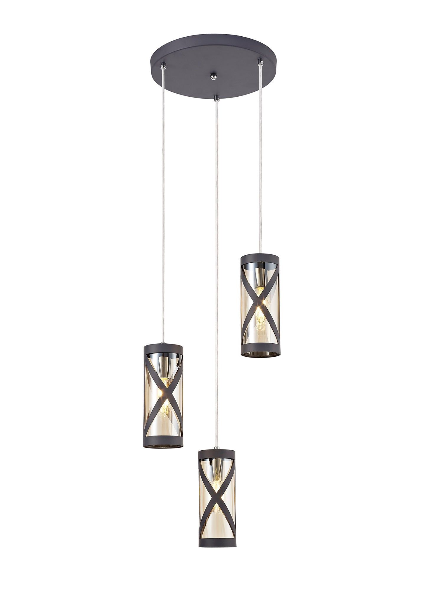 Taeims 3 Light Round Pendant E14, Oiled Bronze/Matt Grey/Polished Chrome/Cognac