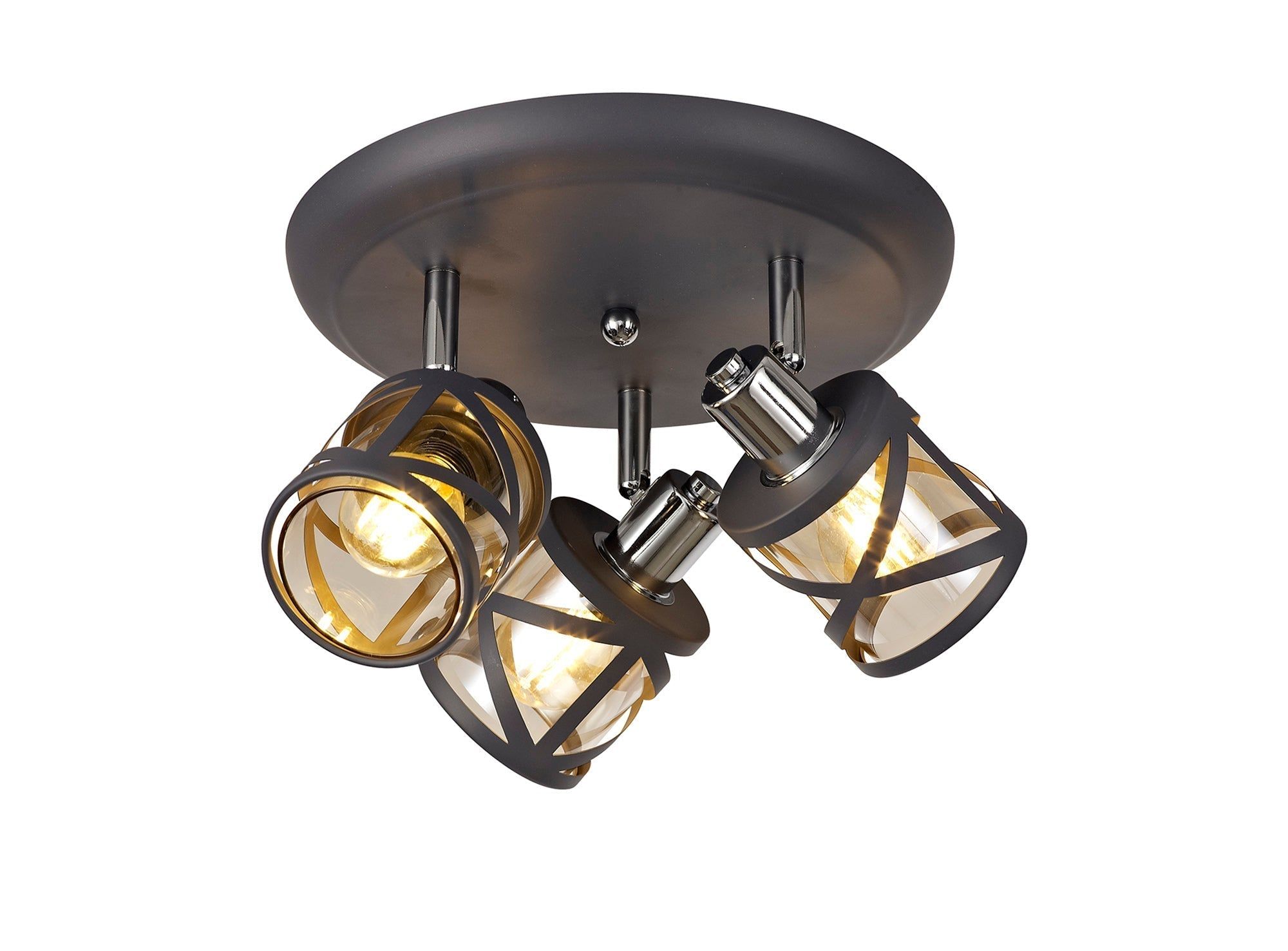 Taeims 3 Light Round Spotlight E14, Oiled Bronze/Matt Grey/Polished Chrome/Cognac