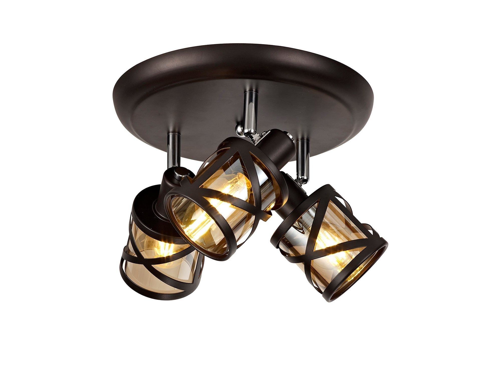 Taeims 3 Light Round Spotlight E14, Oiled Bronze/Matt Grey/Polished Chrome/Cognac
