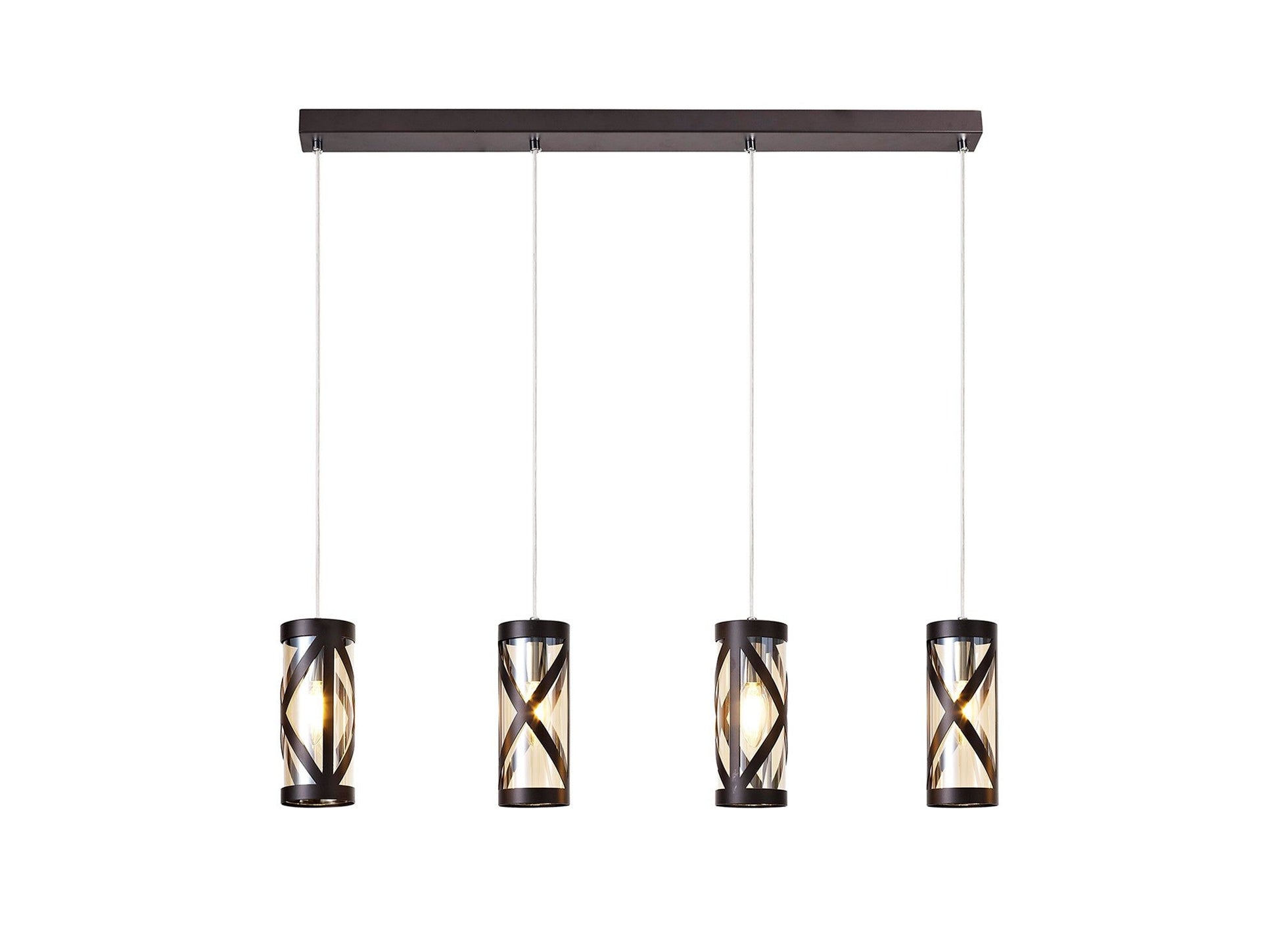 Taeims 4 Light Bar Linear Pendant E14, Oiled Bronze/Matt Grey/Polished Chrome/Cognac