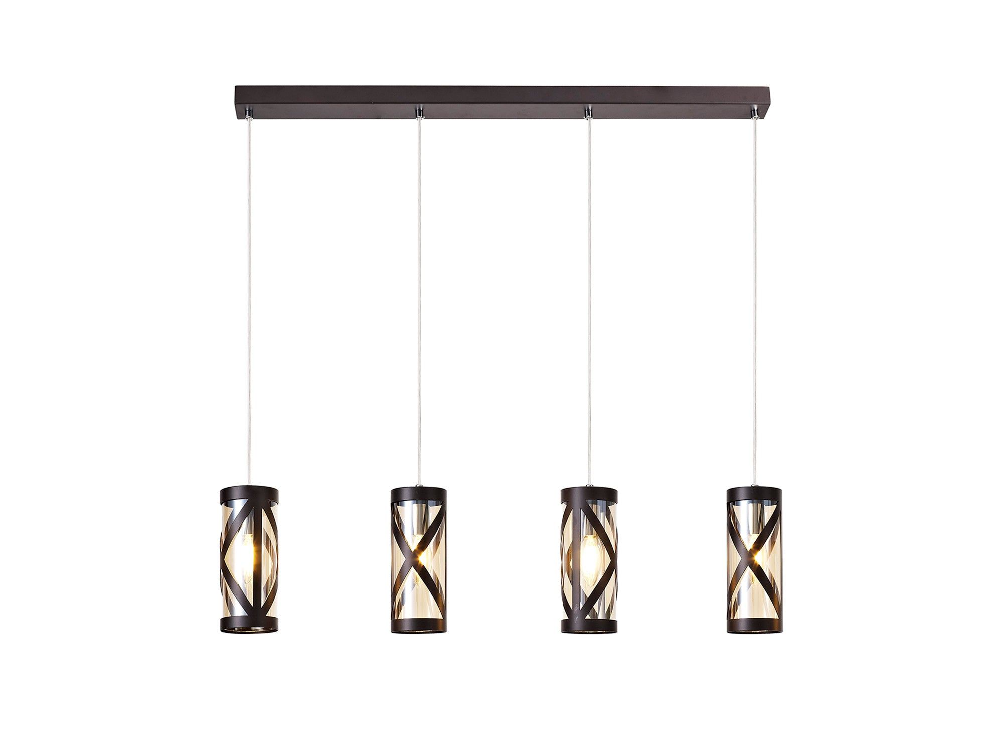 Taeims 4 Light Bar Linear Pendant E14, Oiled Bronze/Matt Grey/Polished Chrome/Cognac