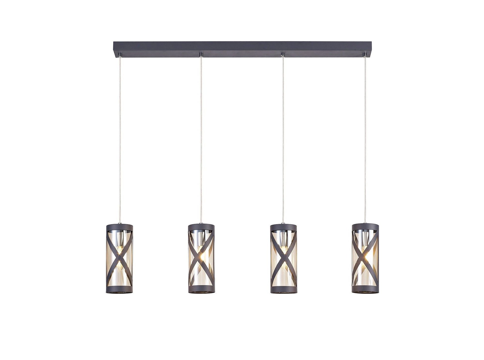Taeims 4 Light Bar Linear Pendant E14, Oiled Bronze/Matt Grey/Polished Chrome/Cognac