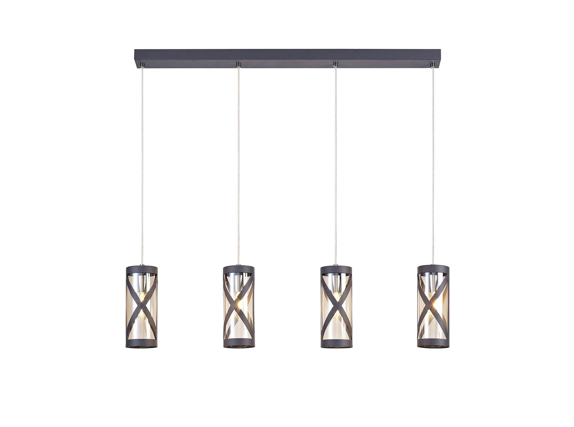 Taeims 4 Light Bar Linear Pendant E14, Oiled Bronze/Matt Grey/Polished Chrome/Cognac