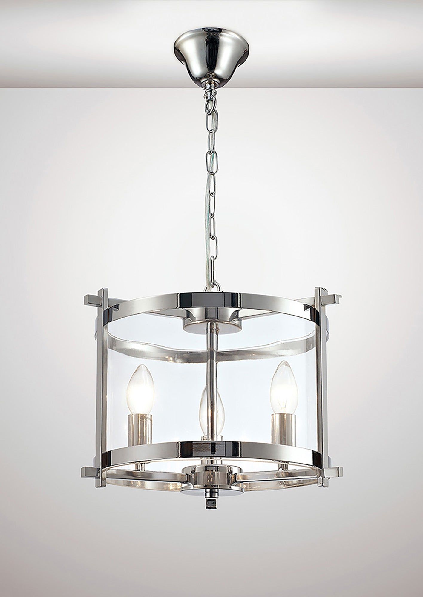 Nolan Single Small Pendant 3 Light E14 Polished Chrome/Clear Glass