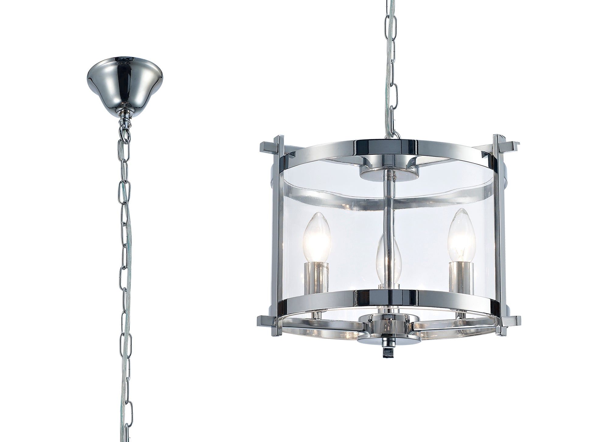 Nolan Single Small Pendant 3 Light E14 Polished Chrome/Clear Glass