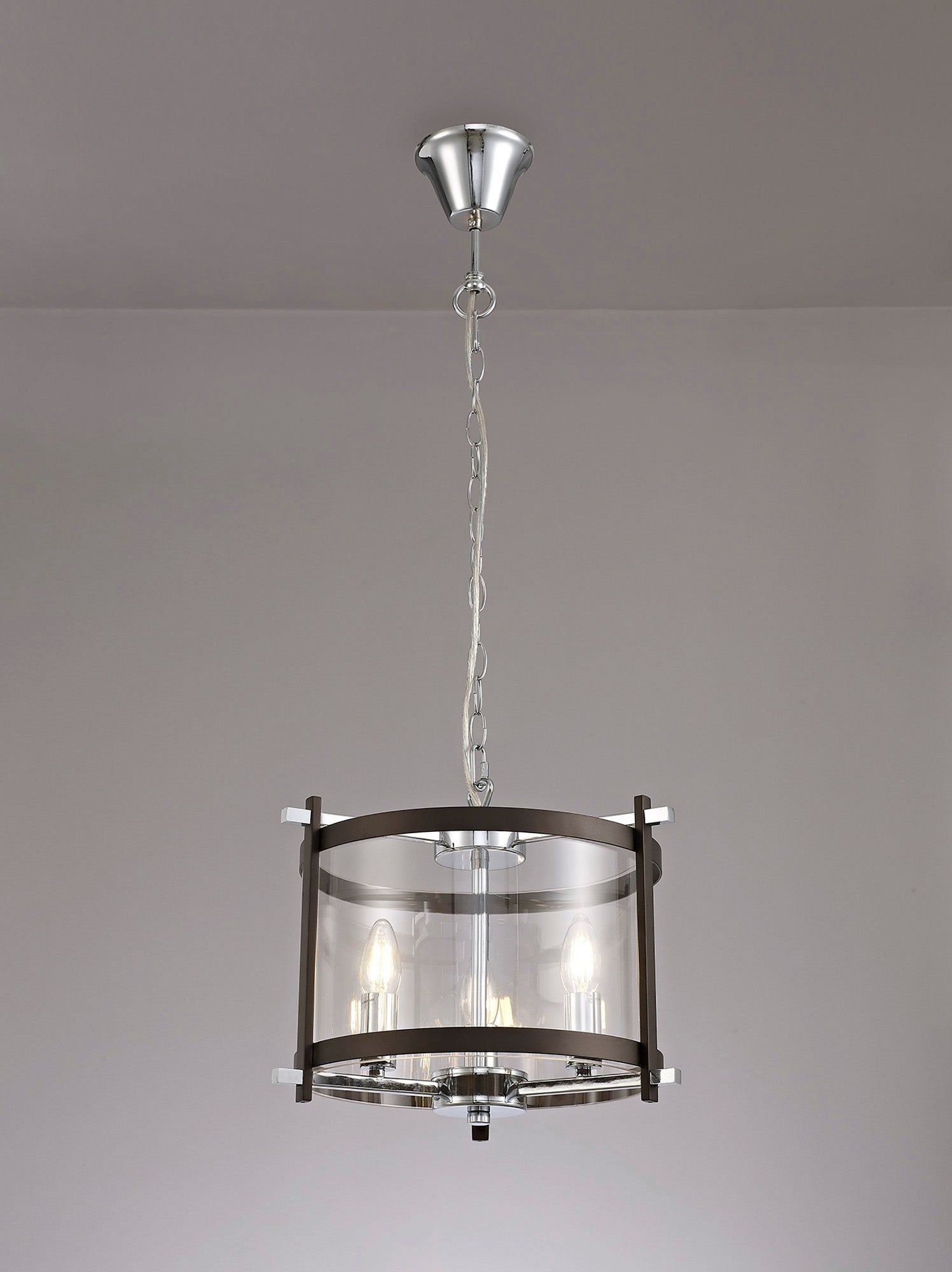 Nolan Single Small Pendant 3 Light E14 Brown Oxide/Polished Chrome/Clear Glass