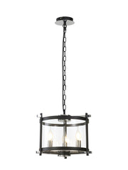 Nolan Single Small Pendant 3 Light E14 Black With Polished Chrome Detail And Clear Glass