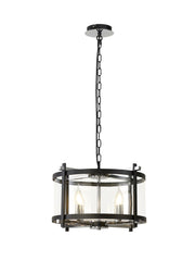 Nolan Single Medium Pendant 4 Light E14 Black With Polished Chrome Detail And Clear Glass