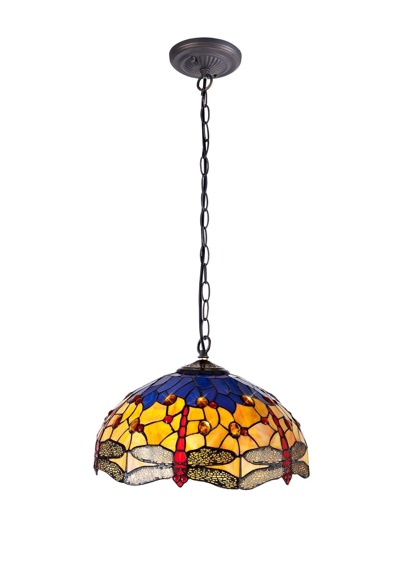 Nuflur 1 Light Downlighter Pendant E27 With 40cm Tiffany Shade, Antique Brass