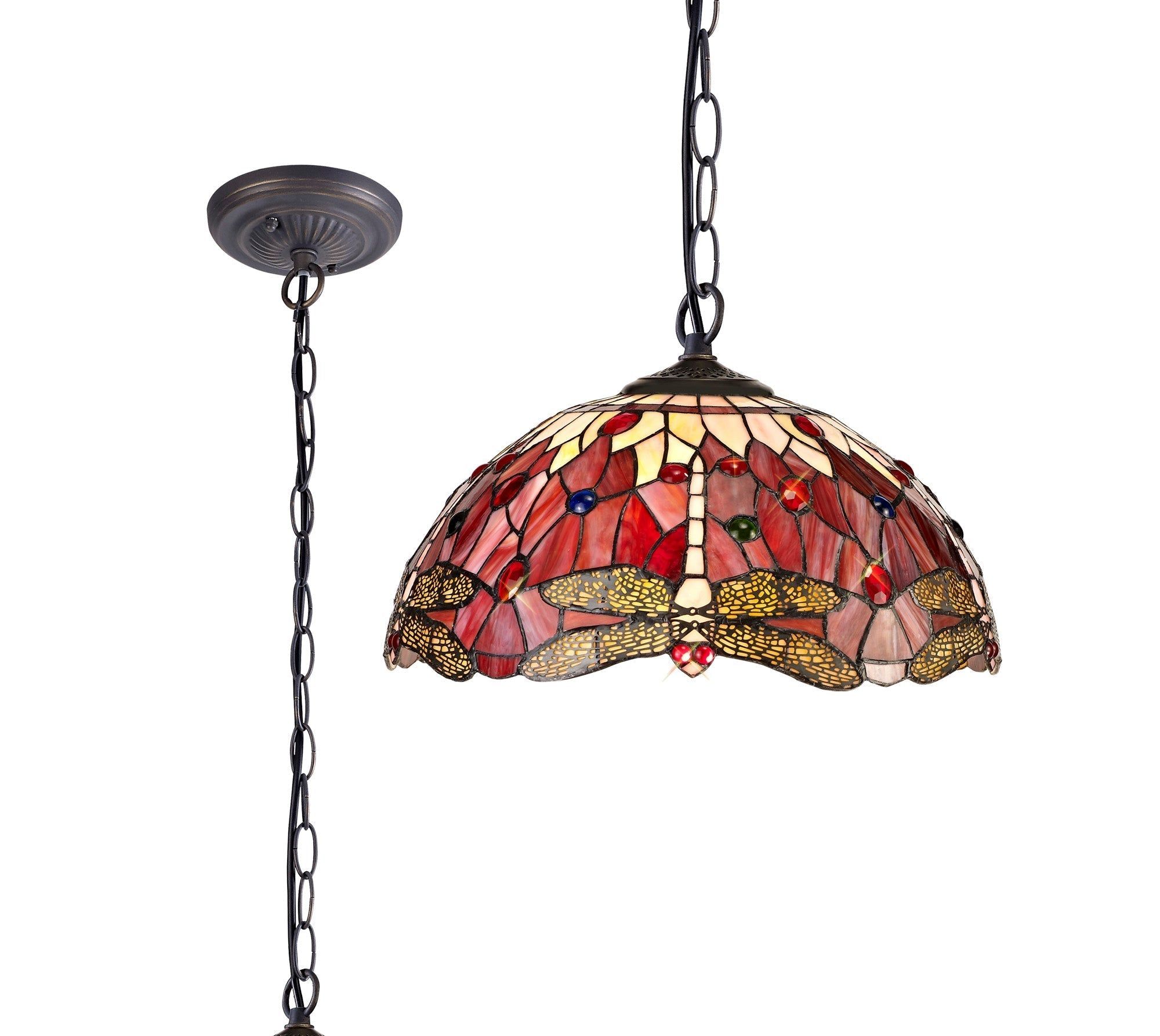 Nuflur 1 Light Downlighter Pendant E27 With 40cm Tiffany Shade, Antique Brass