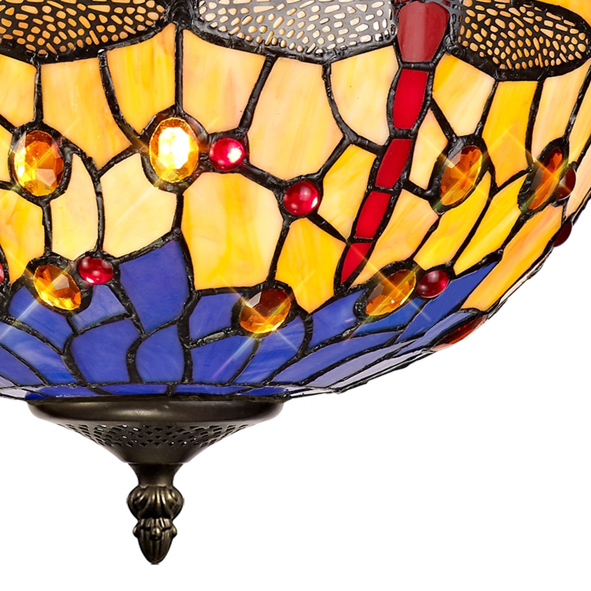 Nuflur 1 Light Uplighter Pendant E27 With 30cm Tiffany Shade, Blue/Orange/Crystal/Black