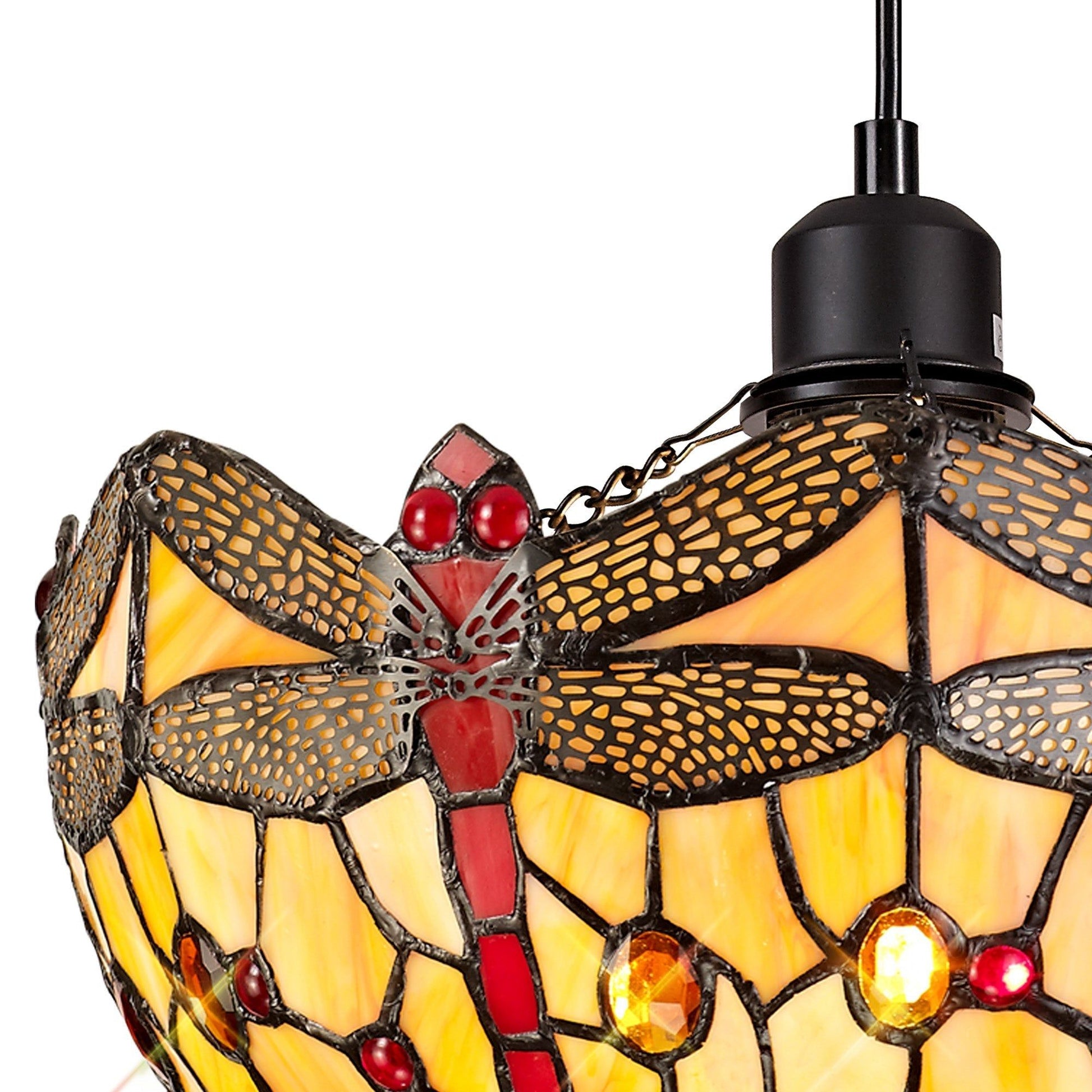 Nuflur 1 Light Uplighter Pendant E27 With 30cm Tiffany Shade, Blue/Orange/Crystal/Black