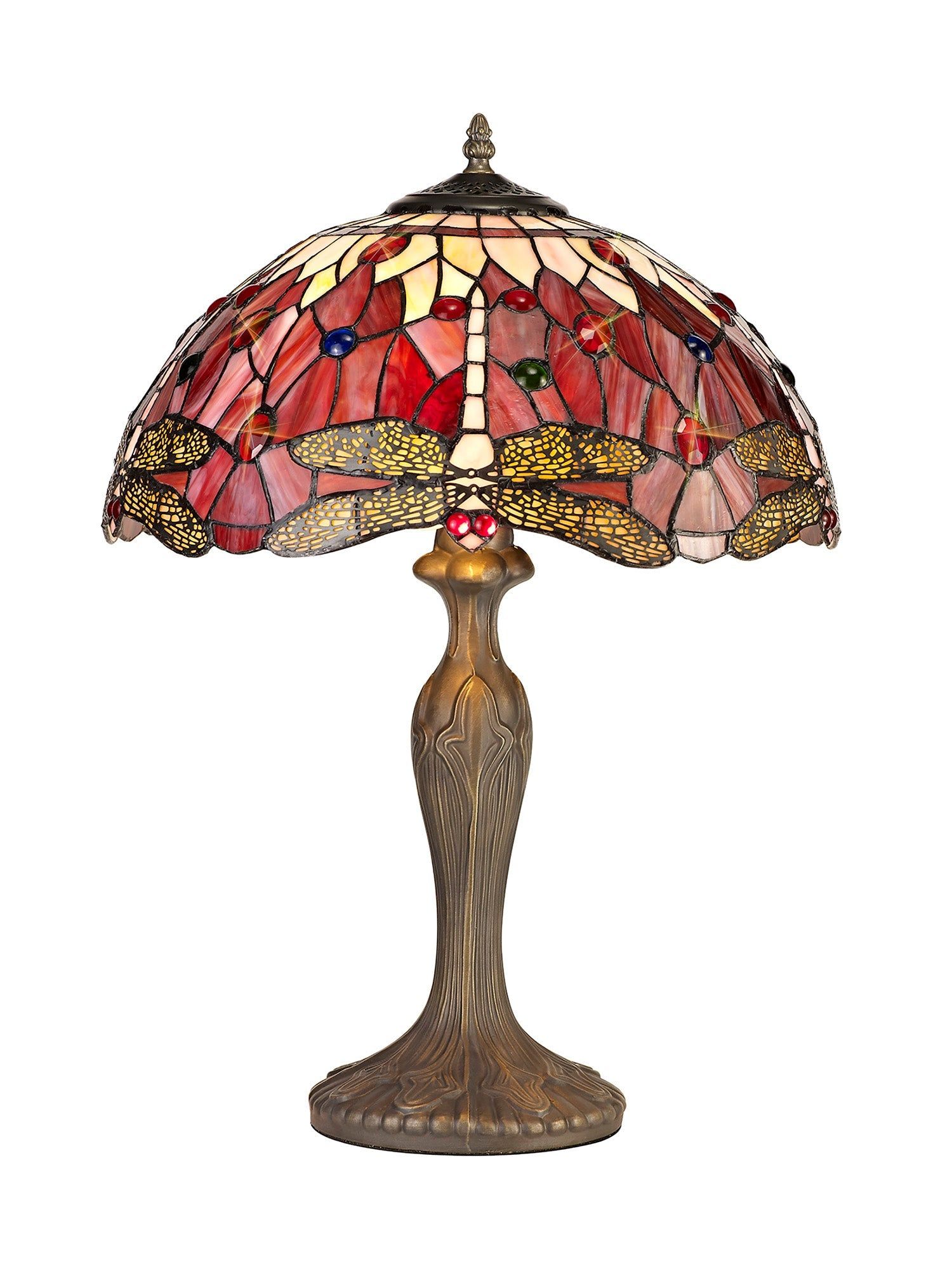 Nuflur 2 Light Curved Table Lamp E27 With 40cm Tiffany Shade, Antique Brass