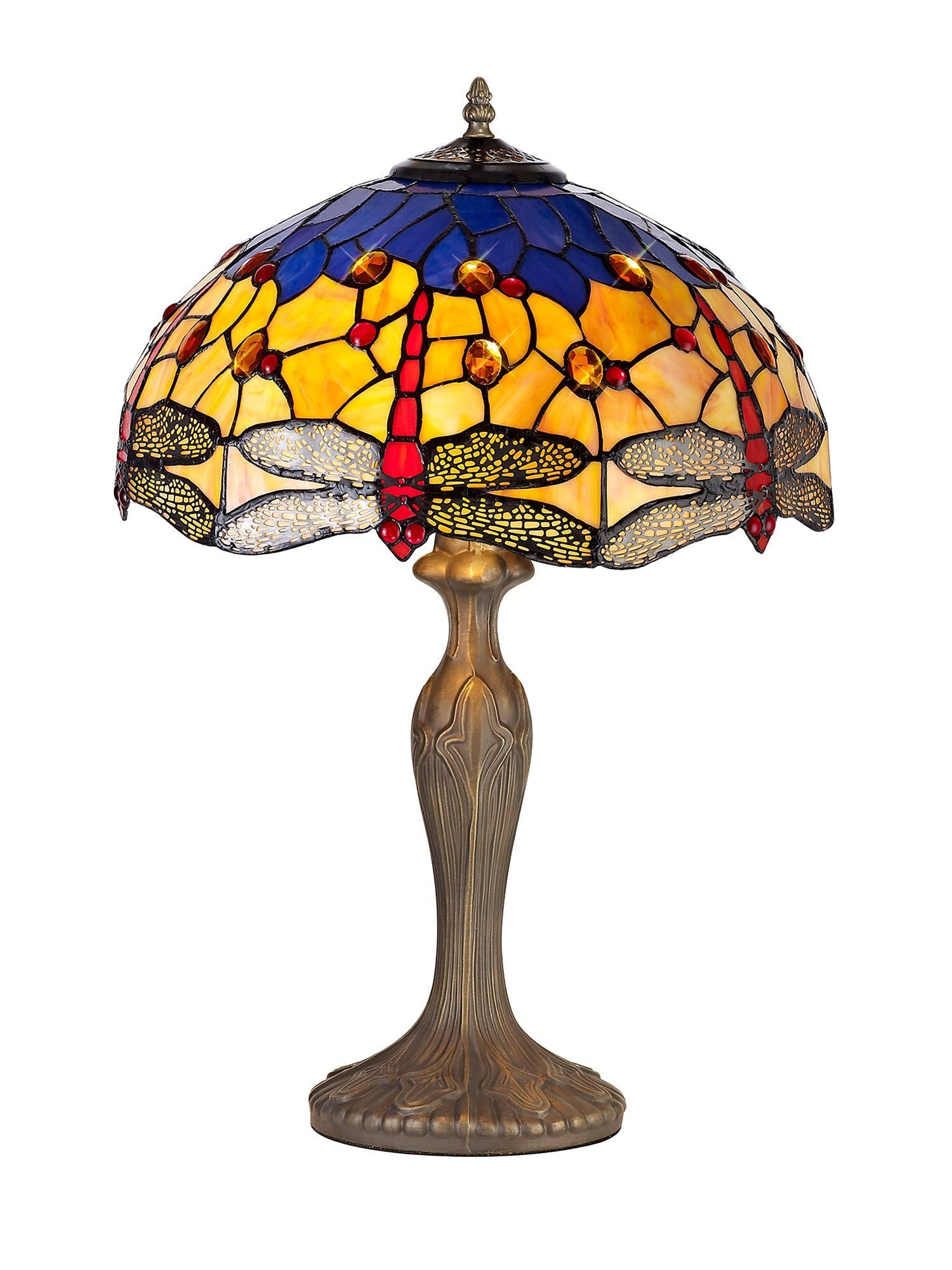 Nuflur 2 Light Curved Table Lamp E27 With 40cm Tiffany Shade, Antique Brass