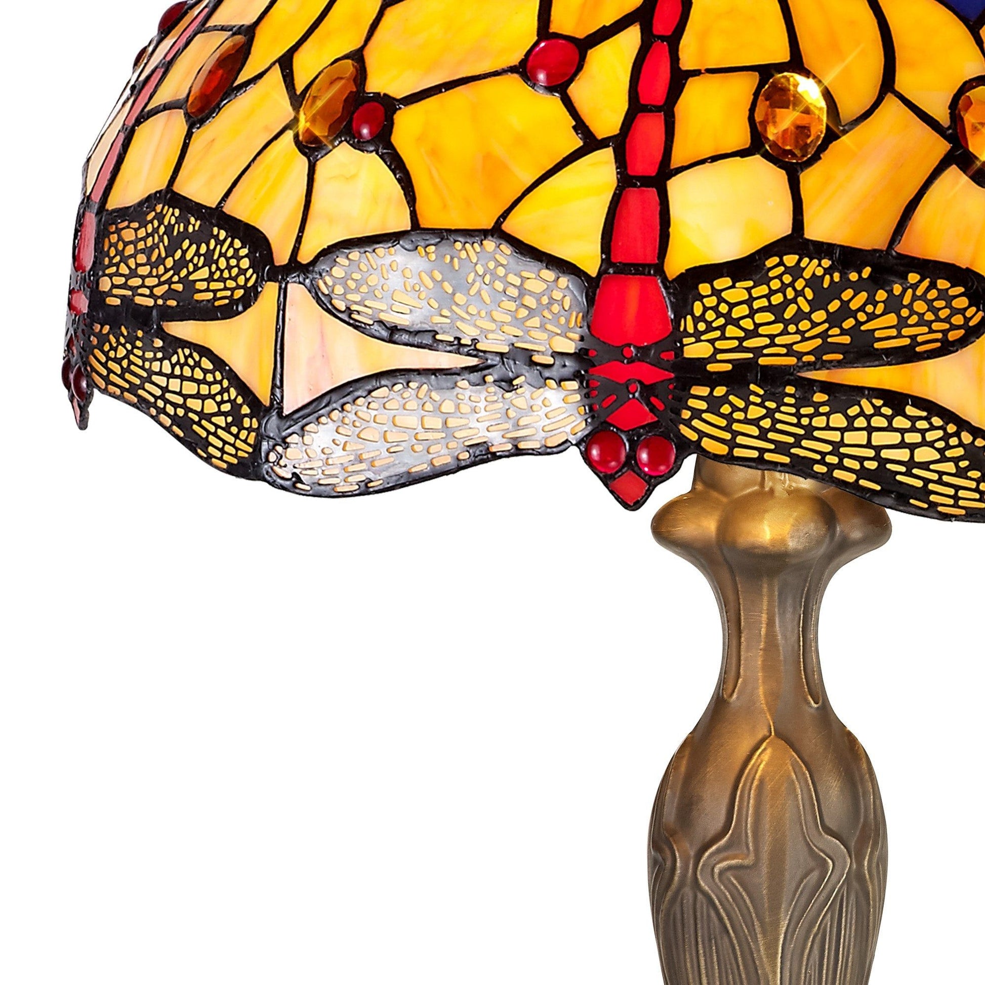 Nuflur 2 Light Curved Table Lamp E27 With 40cm Tiffany Shade, Antique Brass