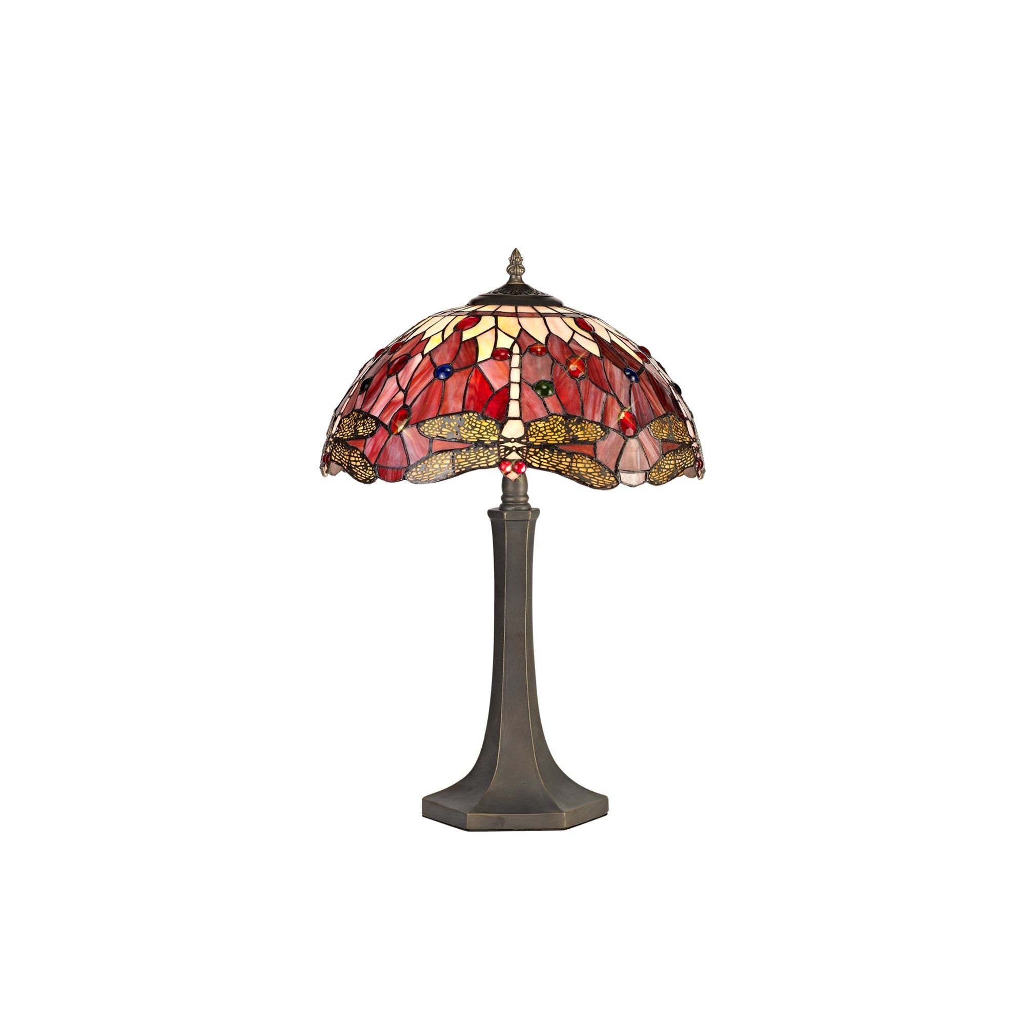 Nuflur 2 Light Octagonal Table Lamp E27 With 40cm Tiffany Shade, Blue/Orange/Crystal/Aged Antique Brass