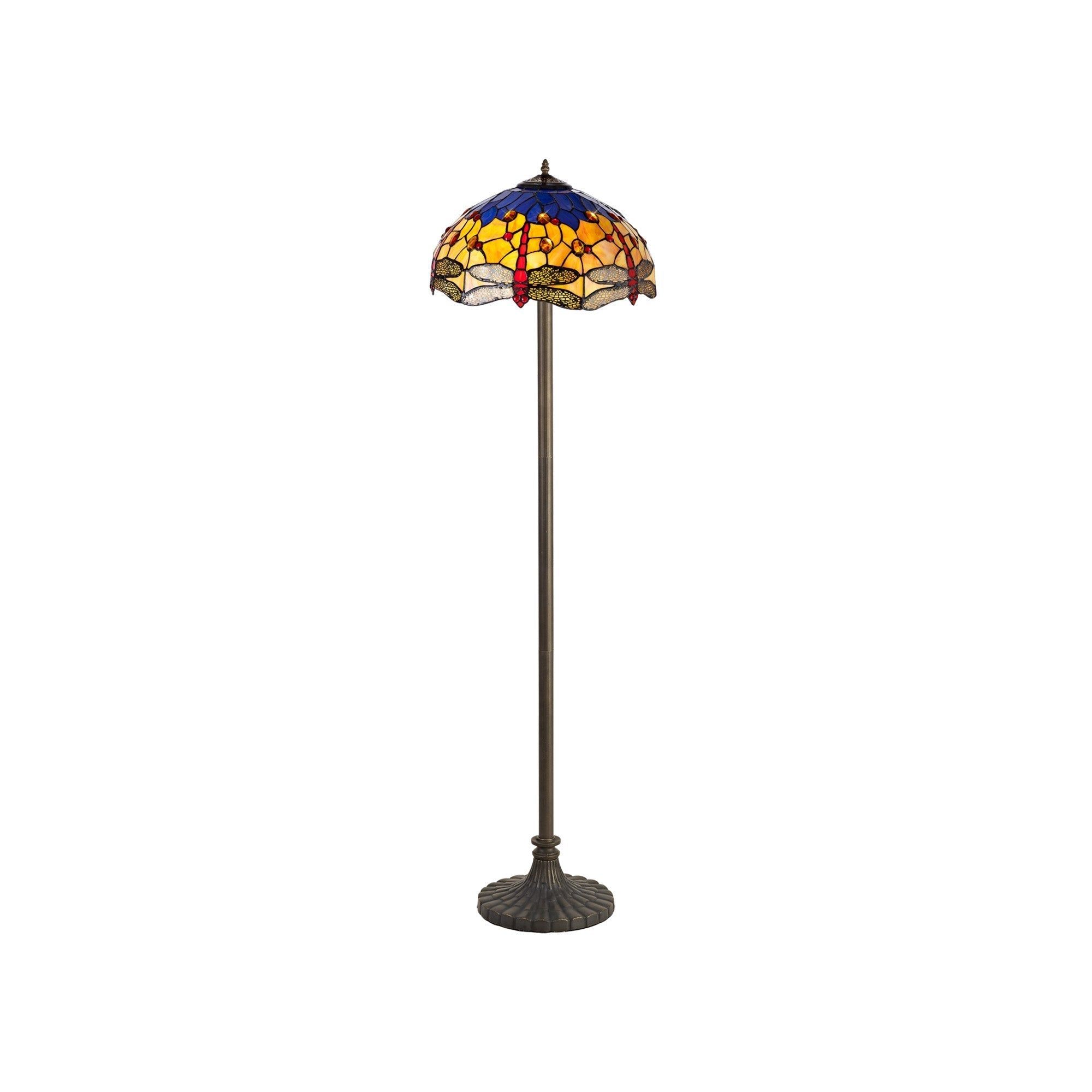 Nuflur 2 Light Stepped Design Floor Lamp E27 With 40cm Tiffany Shade, Antique Brass