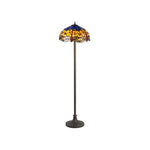 Nuflur 2 Light Stepped Design Floor Lamp E27 With 40cm Tiffany Shade, Antique Brass