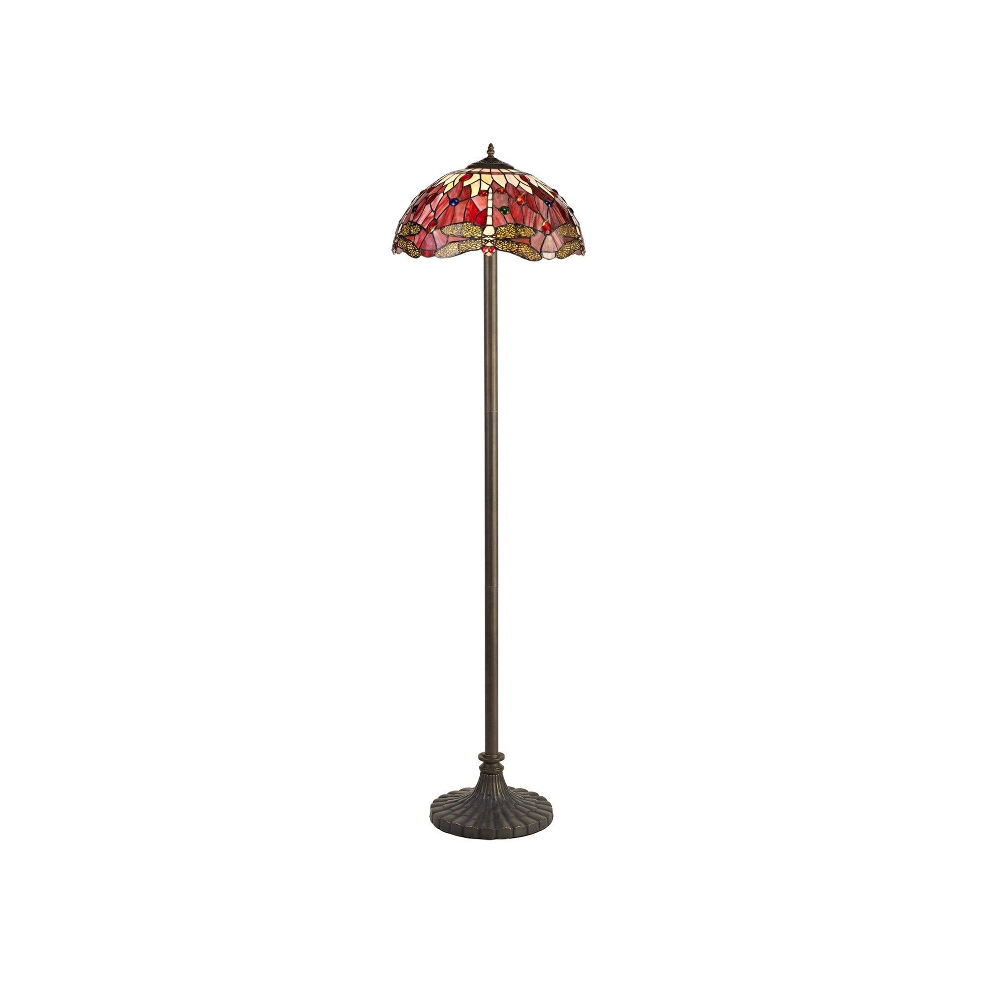 Nuflur 2 Light Stepped Design Floor Lamp E27 With 40cm Tiffany Shade, Antique Brass