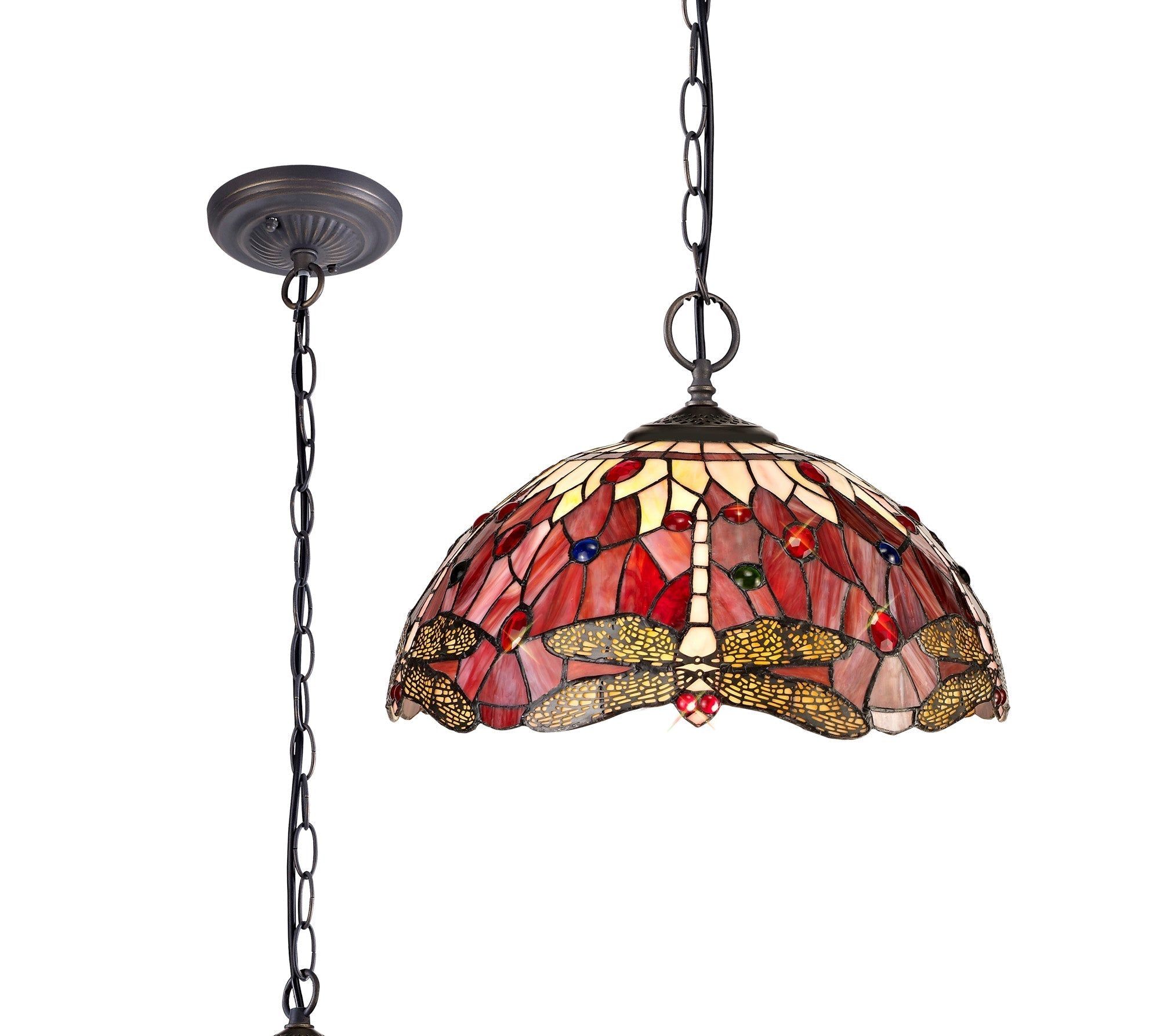 Nuflur 2/3 Light Downlighter Pendant E27 With 30cm Tiffany Shade,  Antique Brass