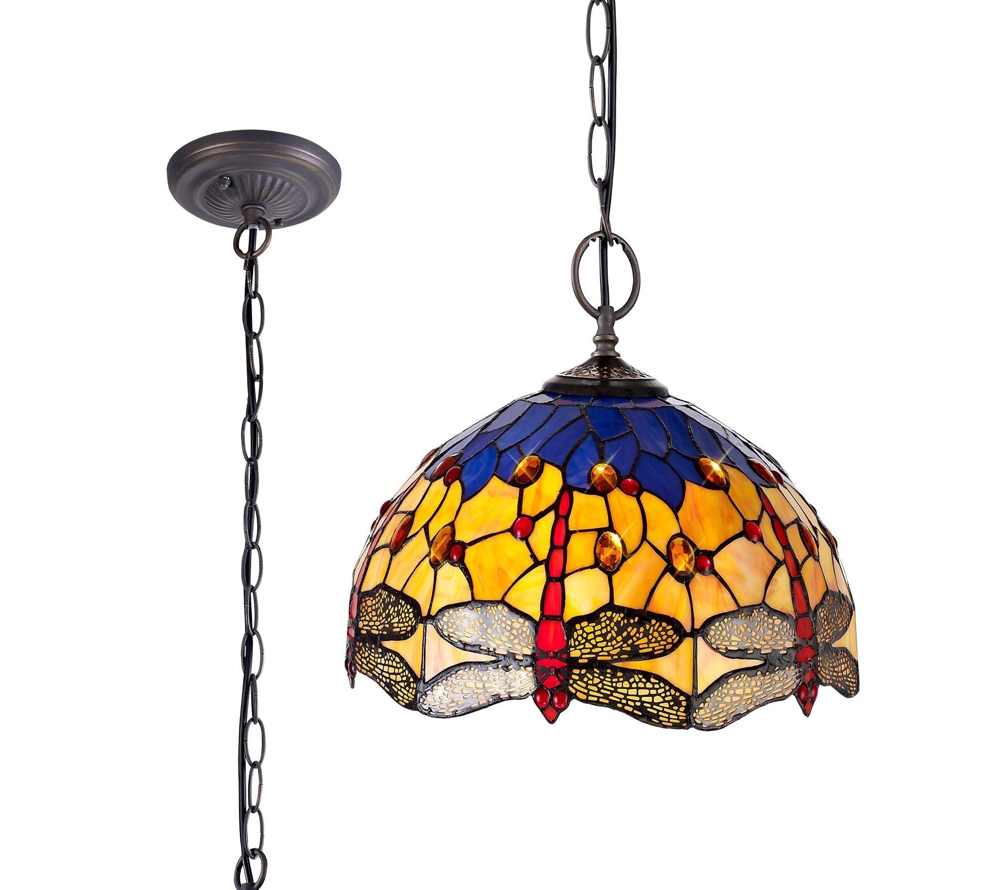 Nuflur 2/3 Light Downlighter Pendant E27 With 30cm Tiffany Shade,  Antique Brass
