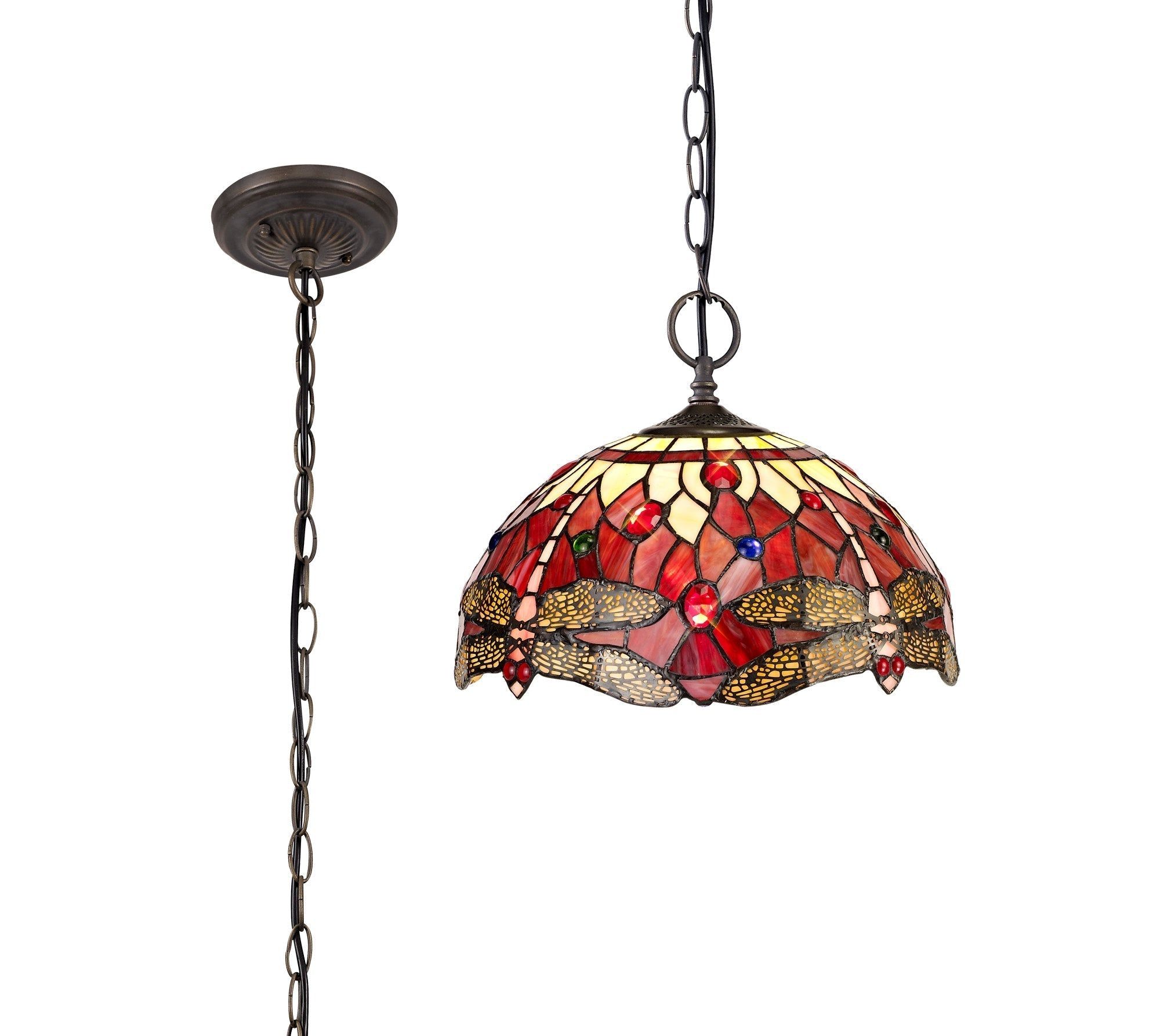 Nuflur 2/3 Light Downlighter Pendant E27 With 30cm Tiffany Shade,  Antique Brass