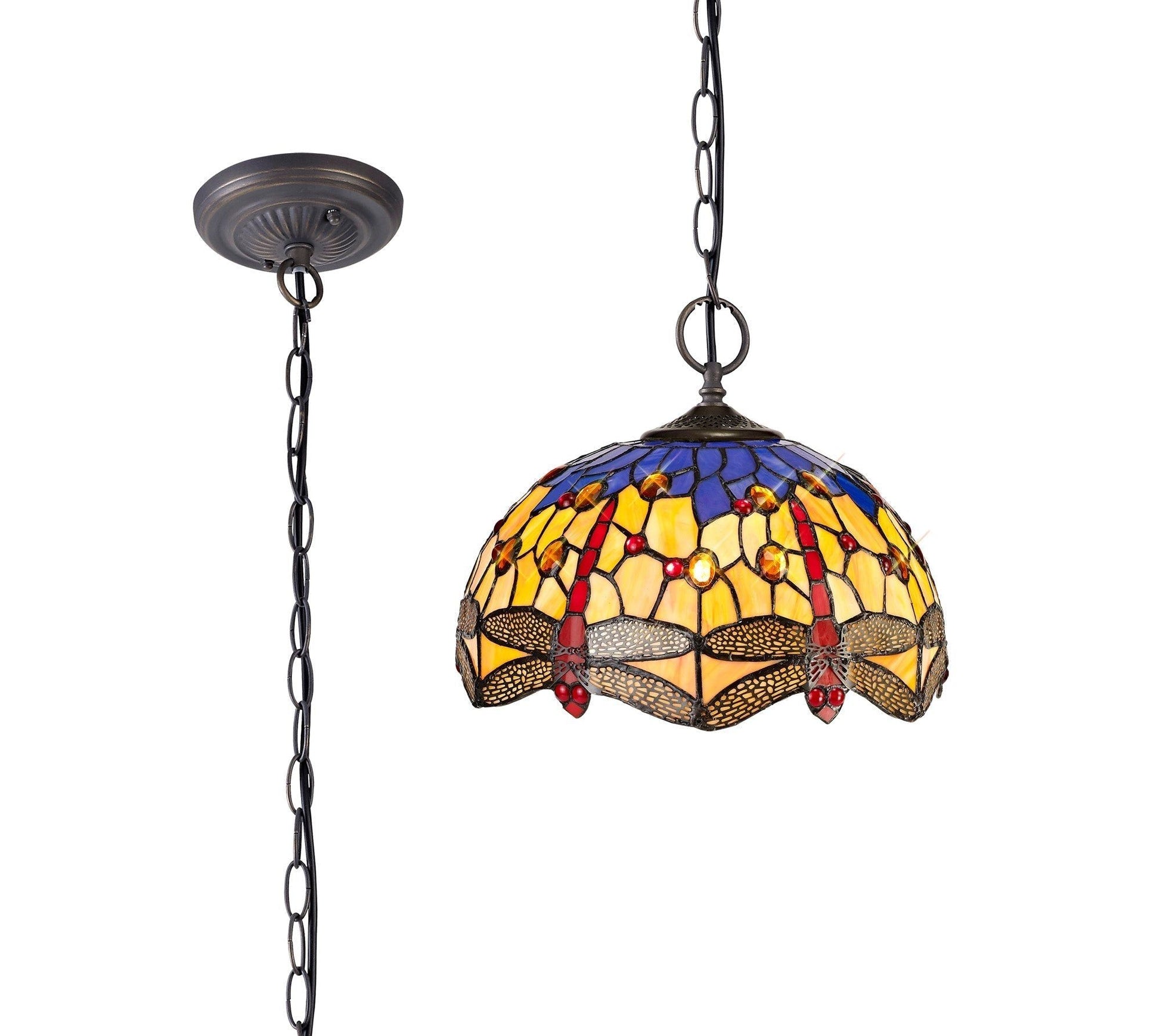 Nuflur 2/3 Light Downlighter Pendant E27 With 30cm Tiffany Shade,  Antique Brass