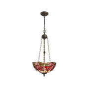 Nuflur 3 Light Uplighter Pendant E27 With 30cm Tiffany Shade,  Antique Brass