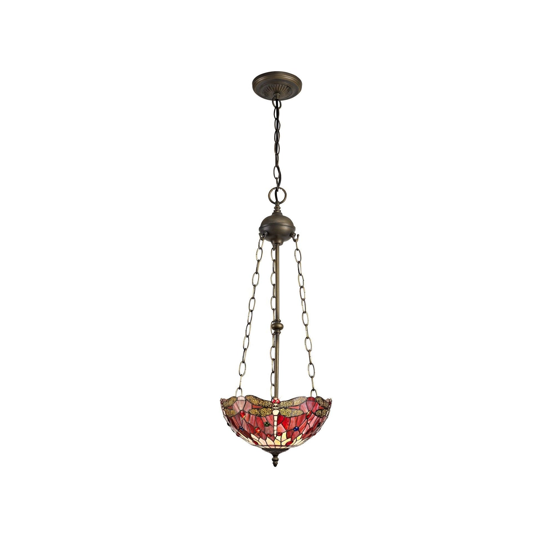 Nuflur 3 Light Uplighter Pendant E27 With 30cm Tiffany Shade,  Antique Brass