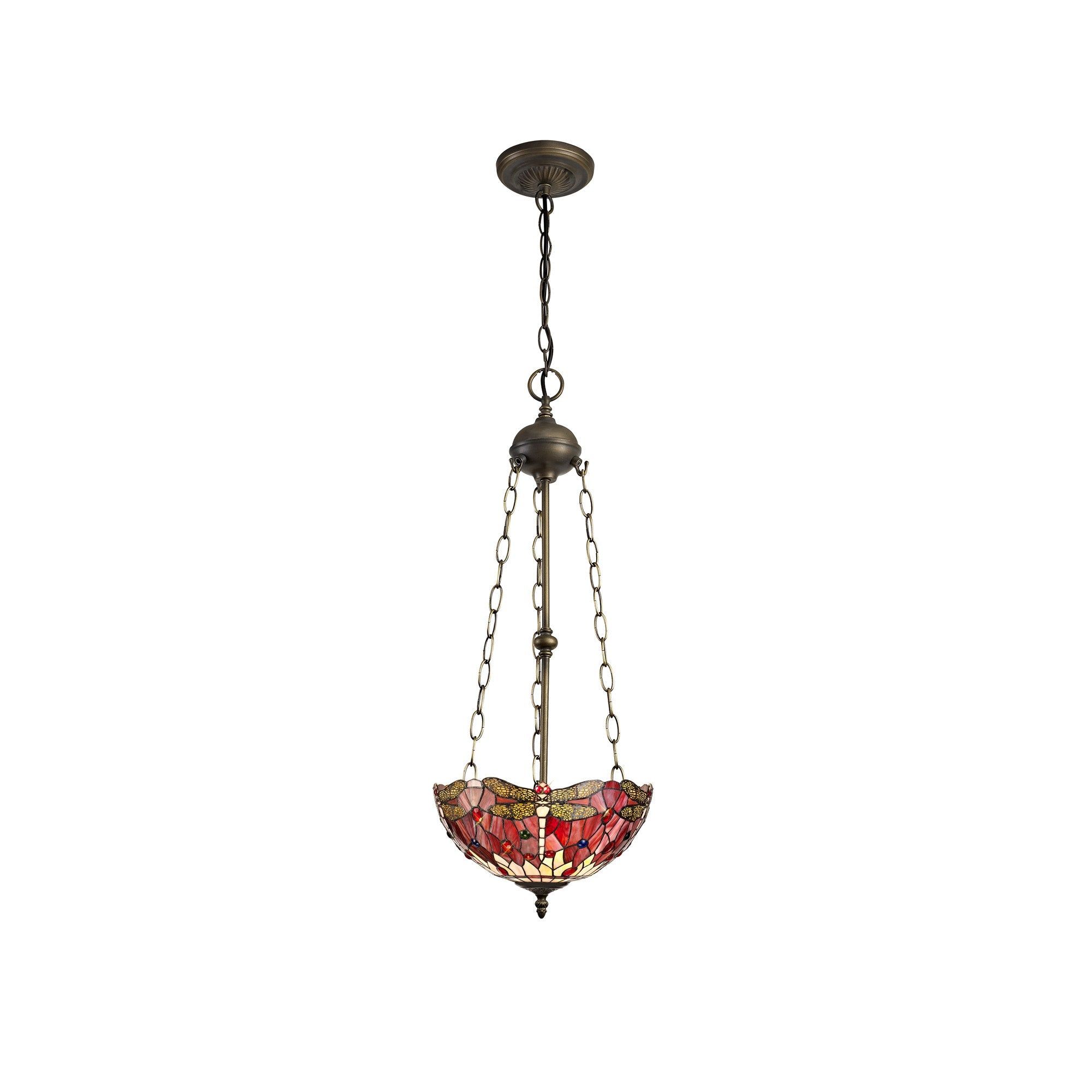 Nuflur 3 Light Uplighter Pendant E27 With 30cm Tiffany Shade,  Antique Brass