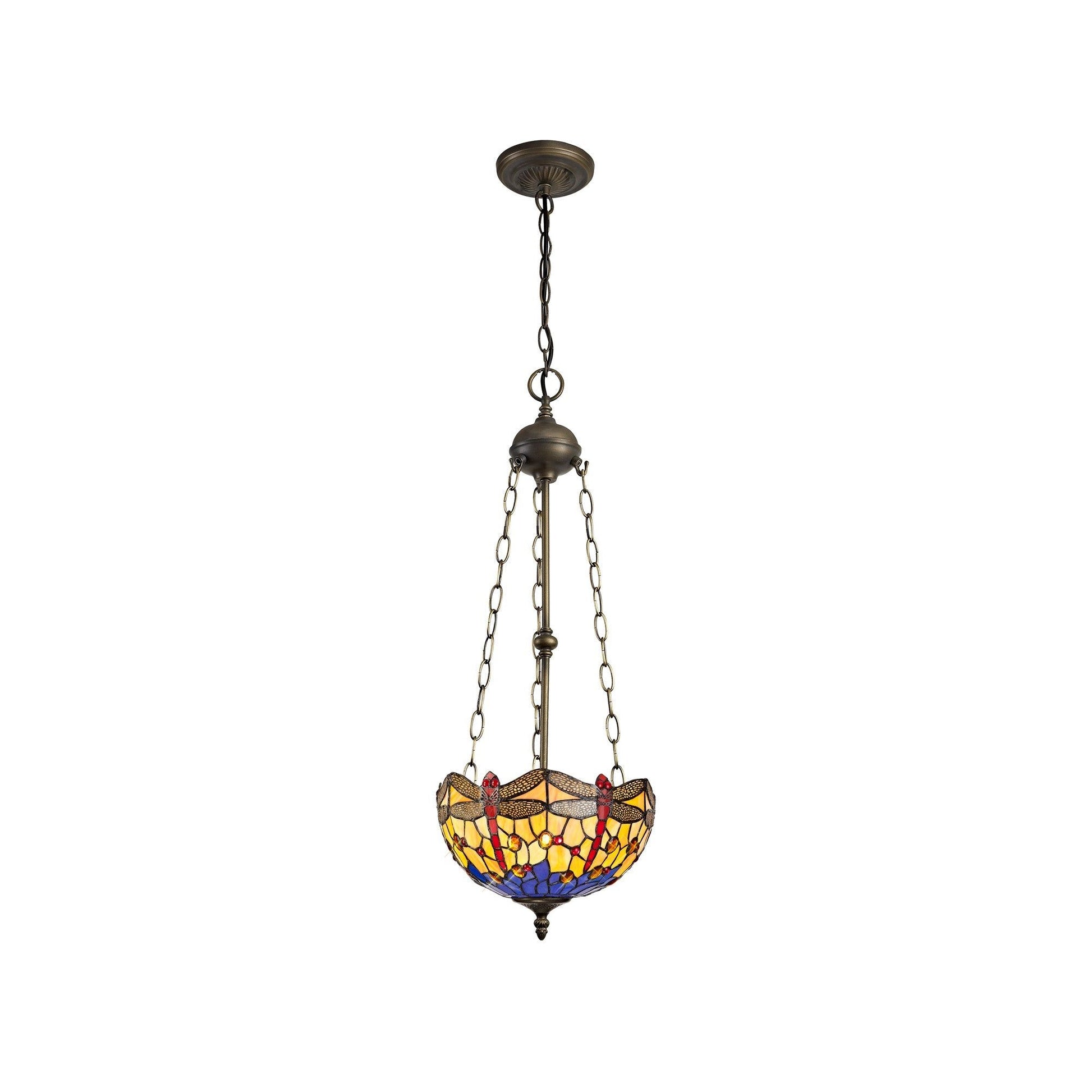 Nuflur 3 Light Uplighter Pendant E27 With 30cm Tiffany Shade,  Antique Brass