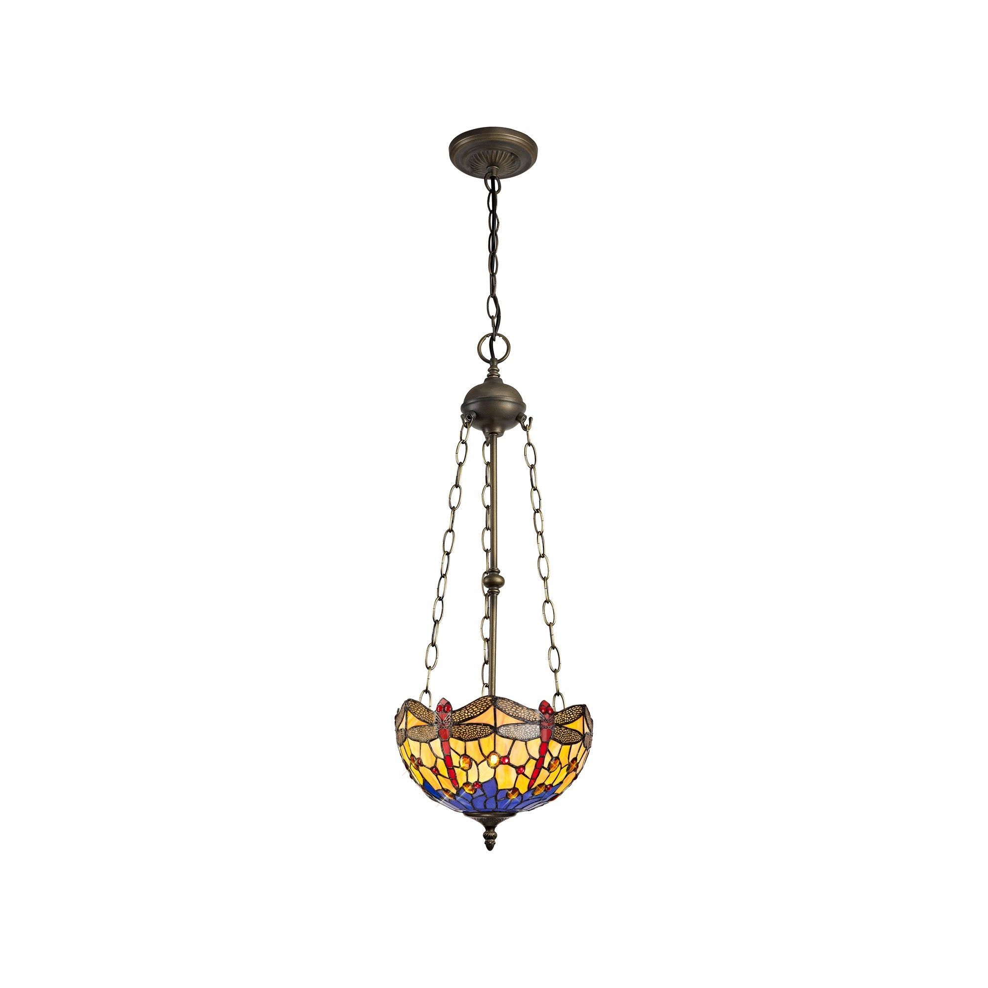 Nuflur 3 Light Uplighter Pendant E27 With 30cm Tiffany Shade,  Antique Brass