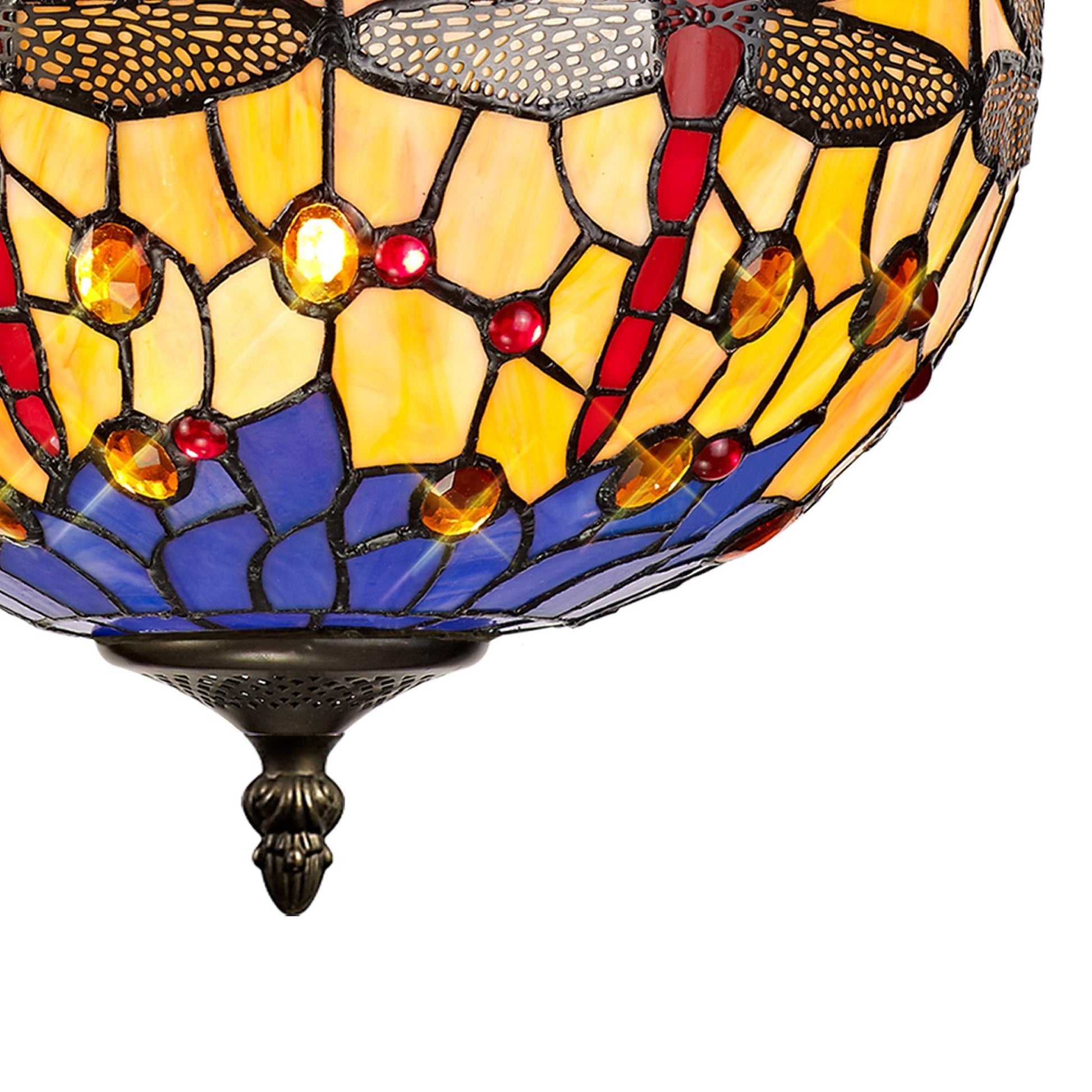 Nuflur 3 Light Uplighter Pendant E27 With 30cm Tiffany Shade,  Antique Brass - Cusack Lighting